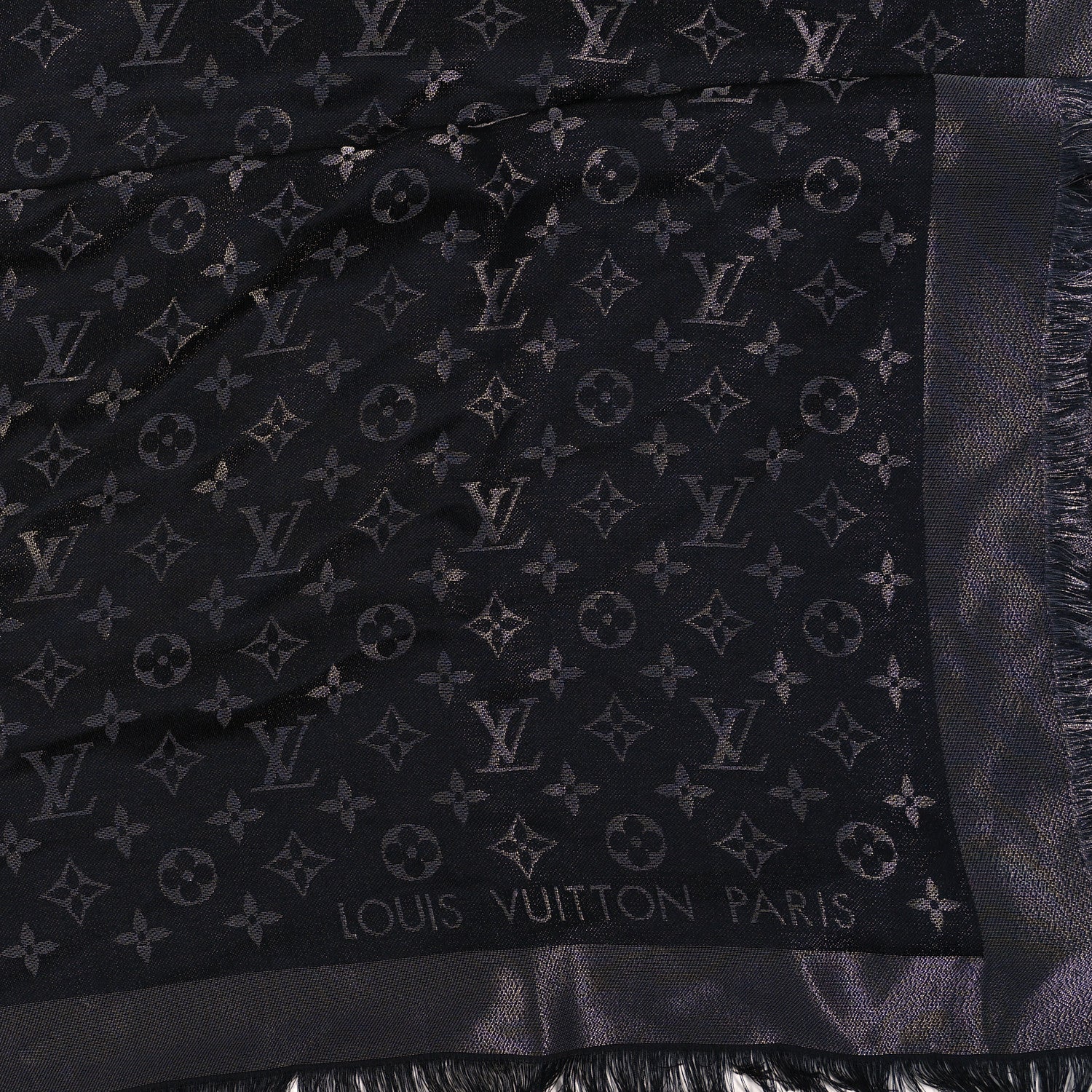 Louis Vuitton Silk Lurex Wool Monogram Shine Shawl Black 2 of 4