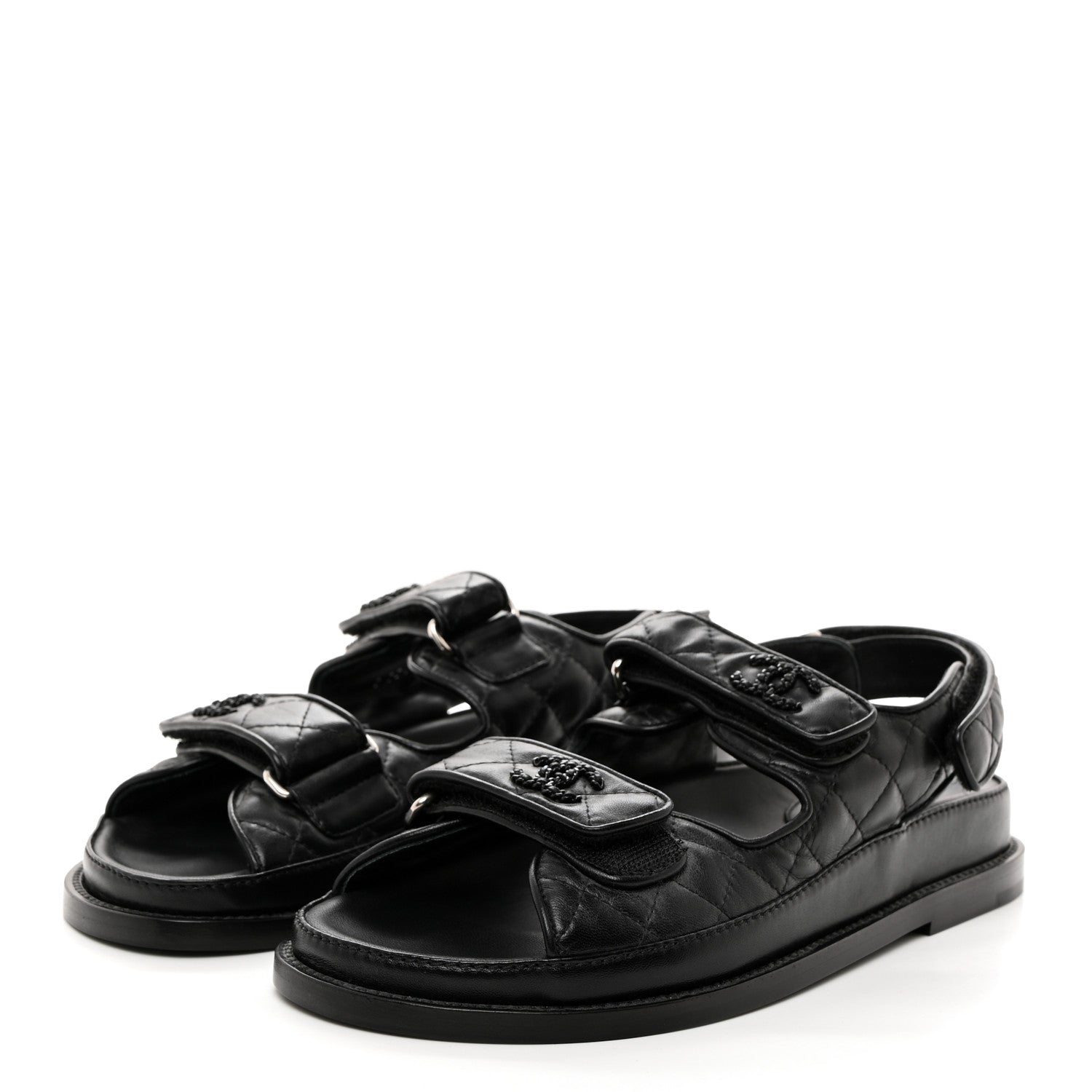 Chanel Lambskin Velcro Dad Sandals 37 So Black 3 of 9