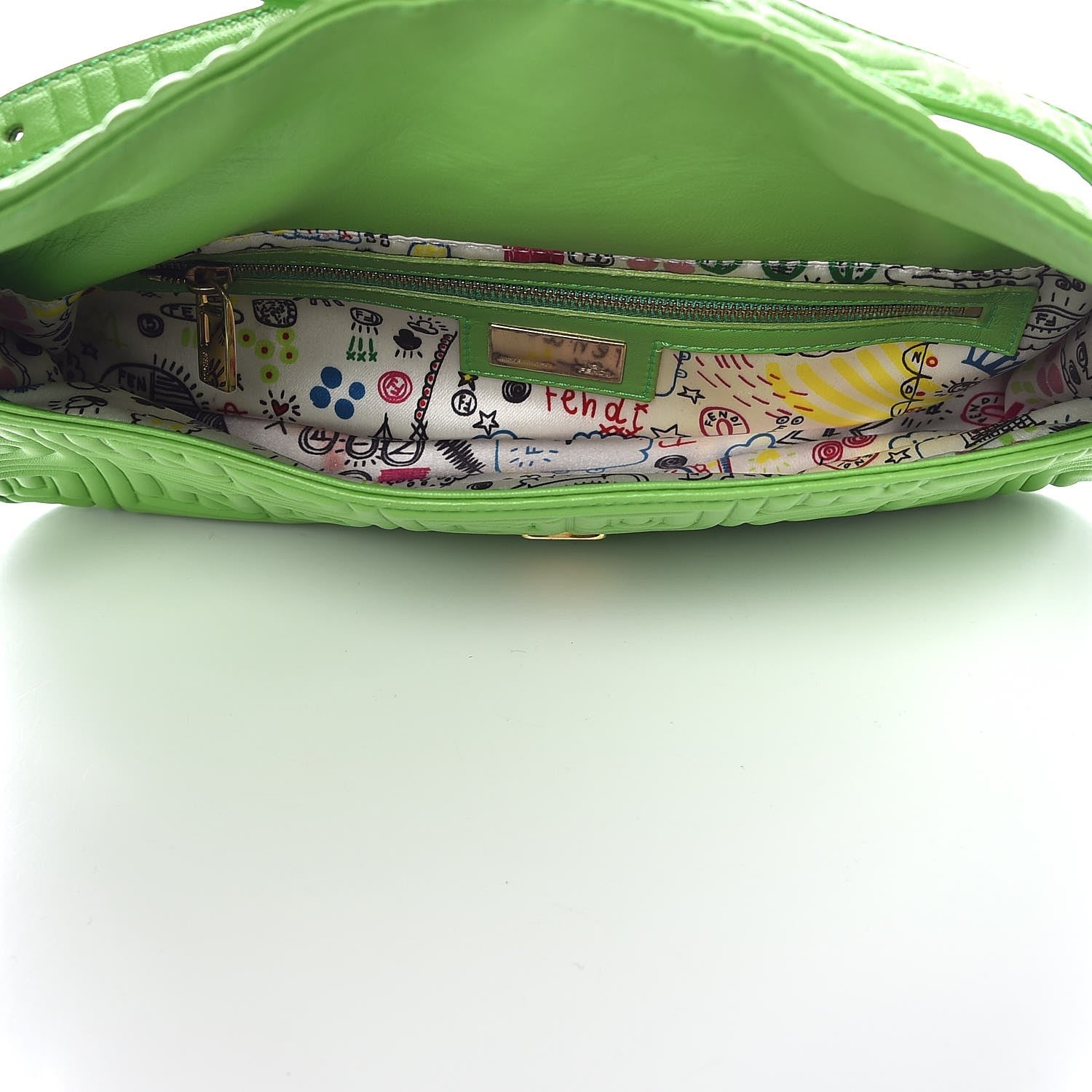 Fendi Nappa Logo Embossed Baguette Green 5 of 10