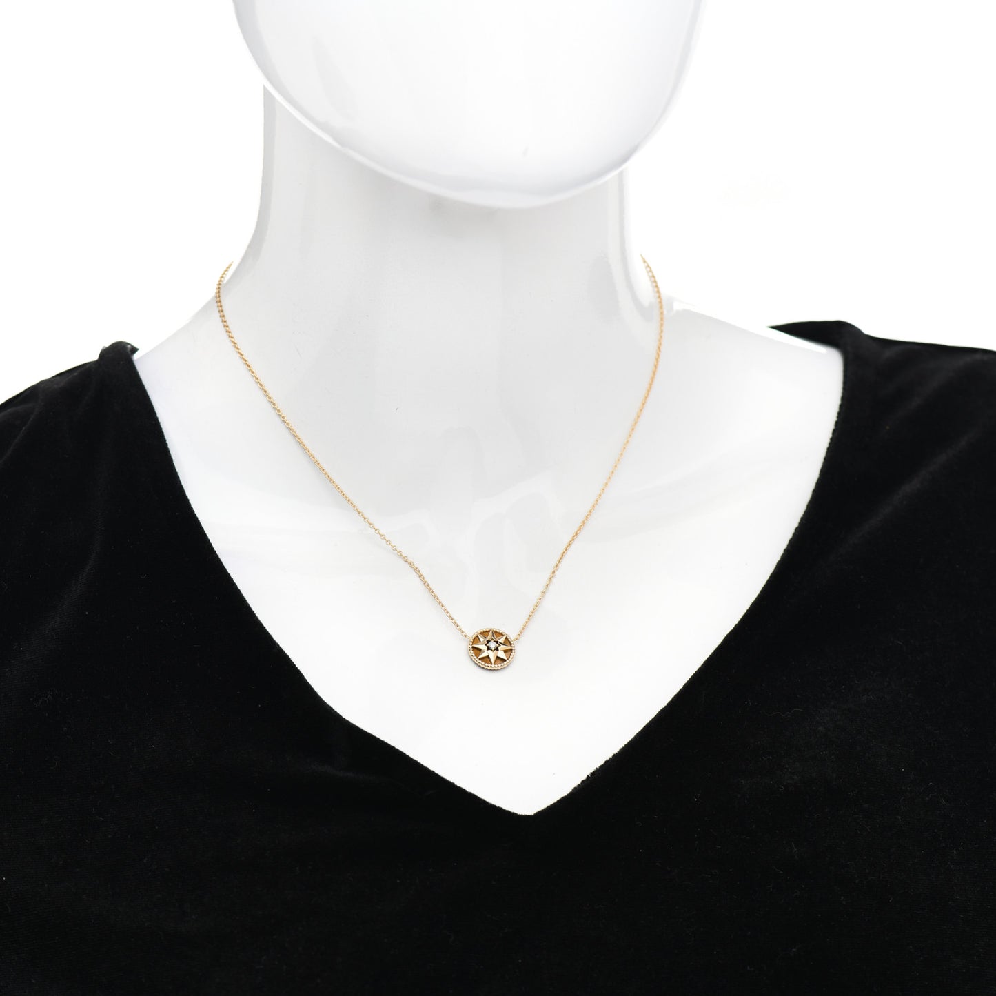 18K Yellow Gold Diamond Tiger Eye Rose Des Vents Necklace