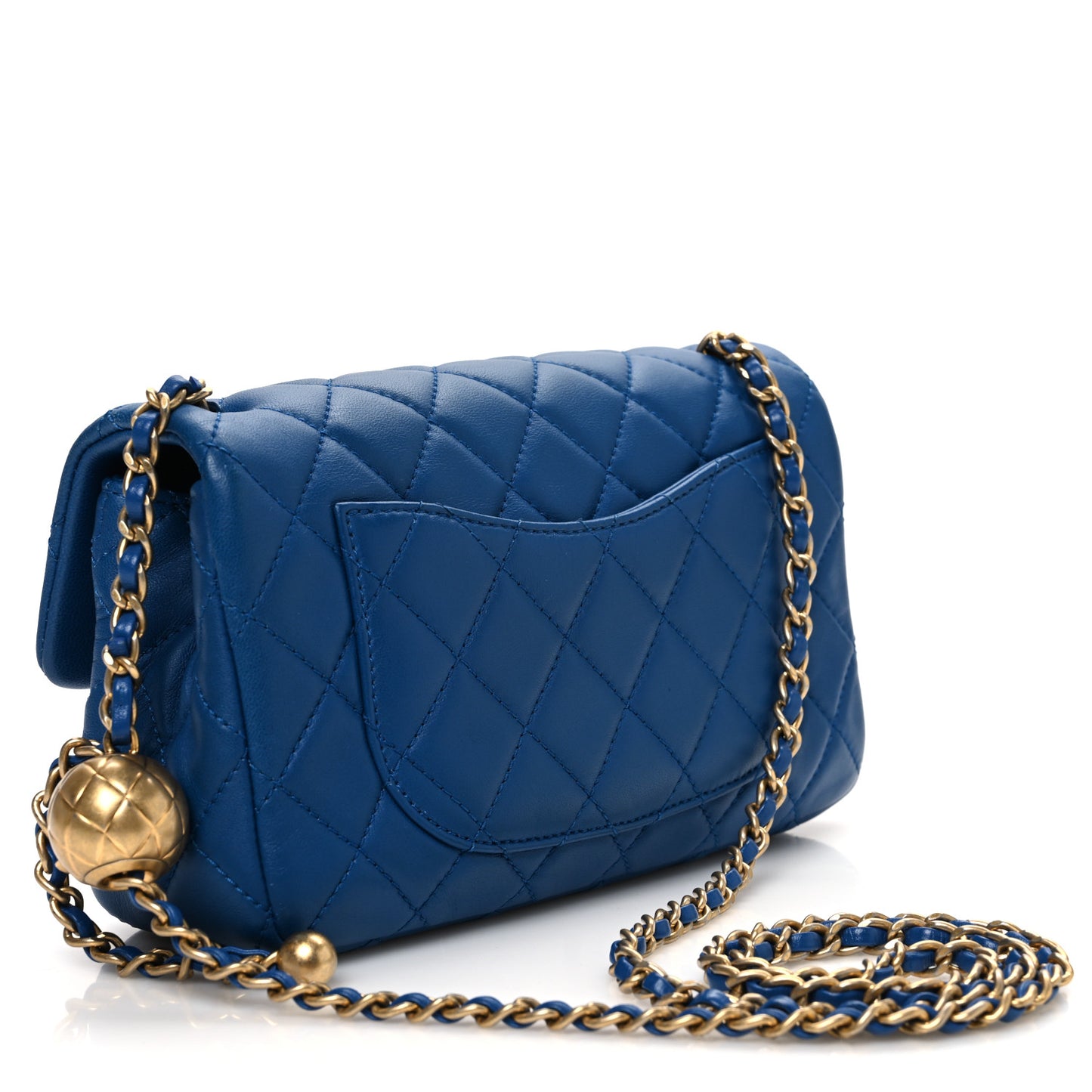Lambskin Quilted Pearl Crush Mini Rectangular Flap Blue