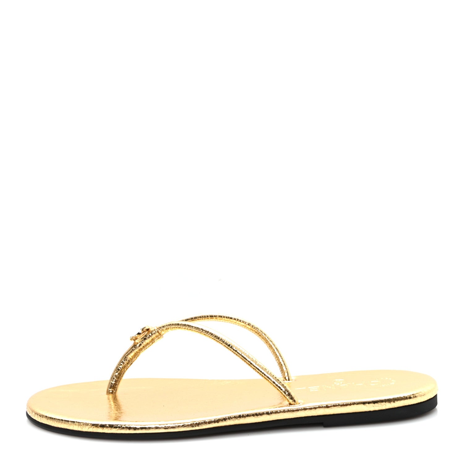 Chanel Crackled Laminated Calfskin Thong Flat Sandals 39.5 Gold