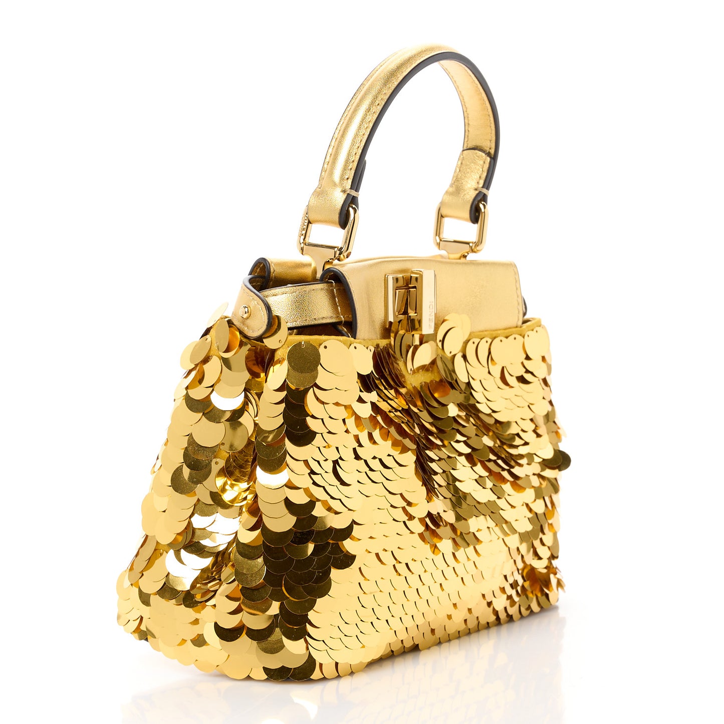 Sequin Vitello Catalan XS Peekaboo Iconic Satchel Gold