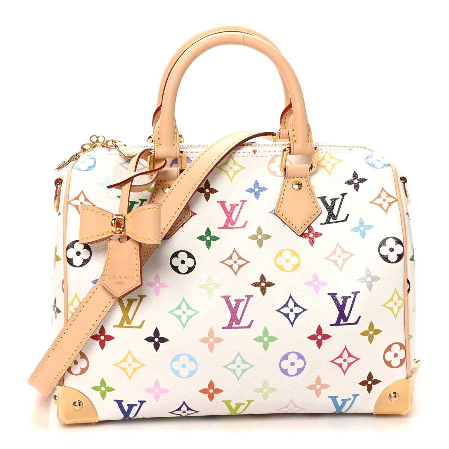 中古 LOUIS VUITTON ホワイト T M Louis Vuitton LV X TM Monogram Multicolor Speedy Bandouliere 25