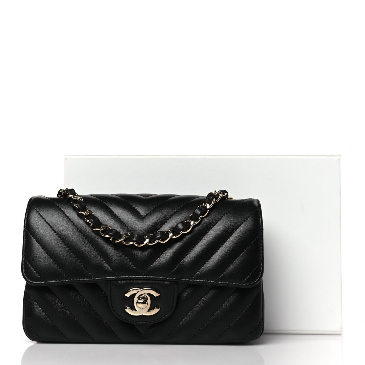 Lambskin Chevron Quilted Mini Rectangular Flap Black