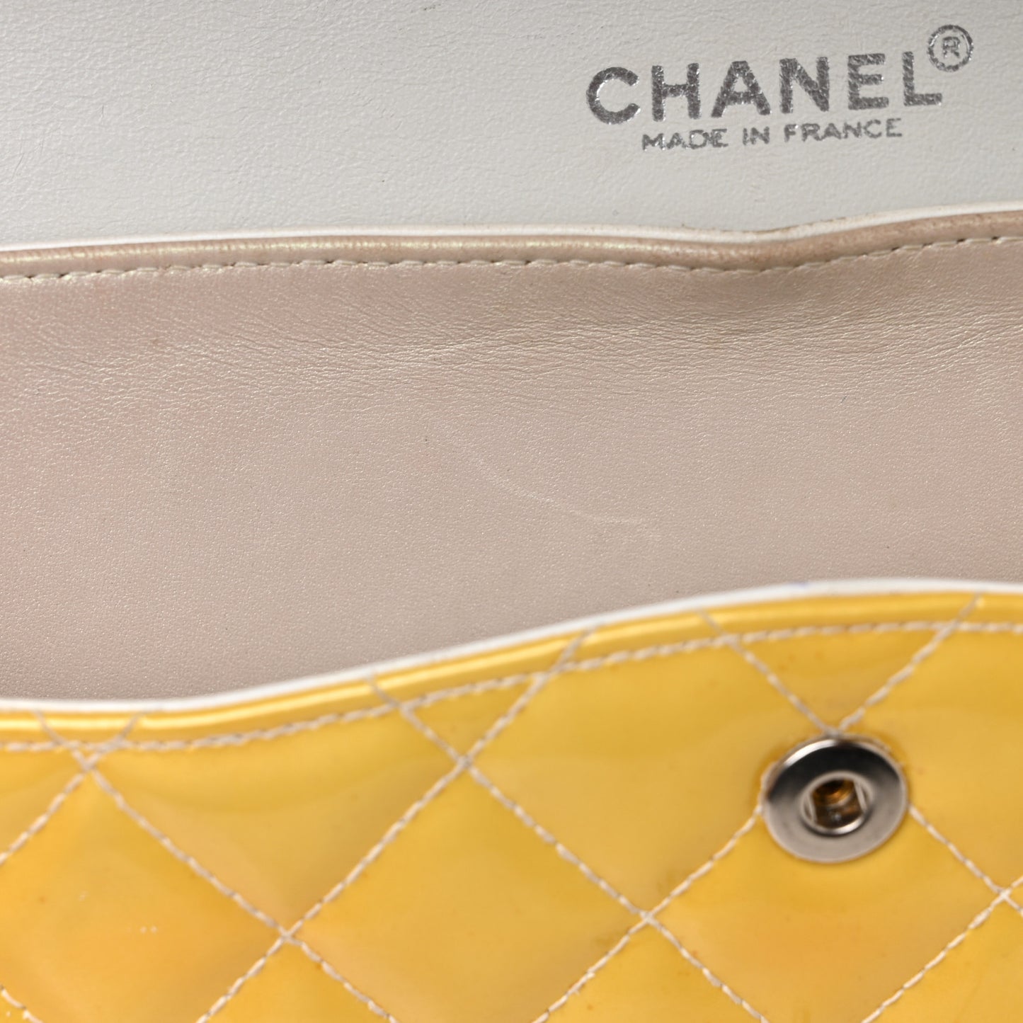 Patent Quilted Medium Double Flap Yellow