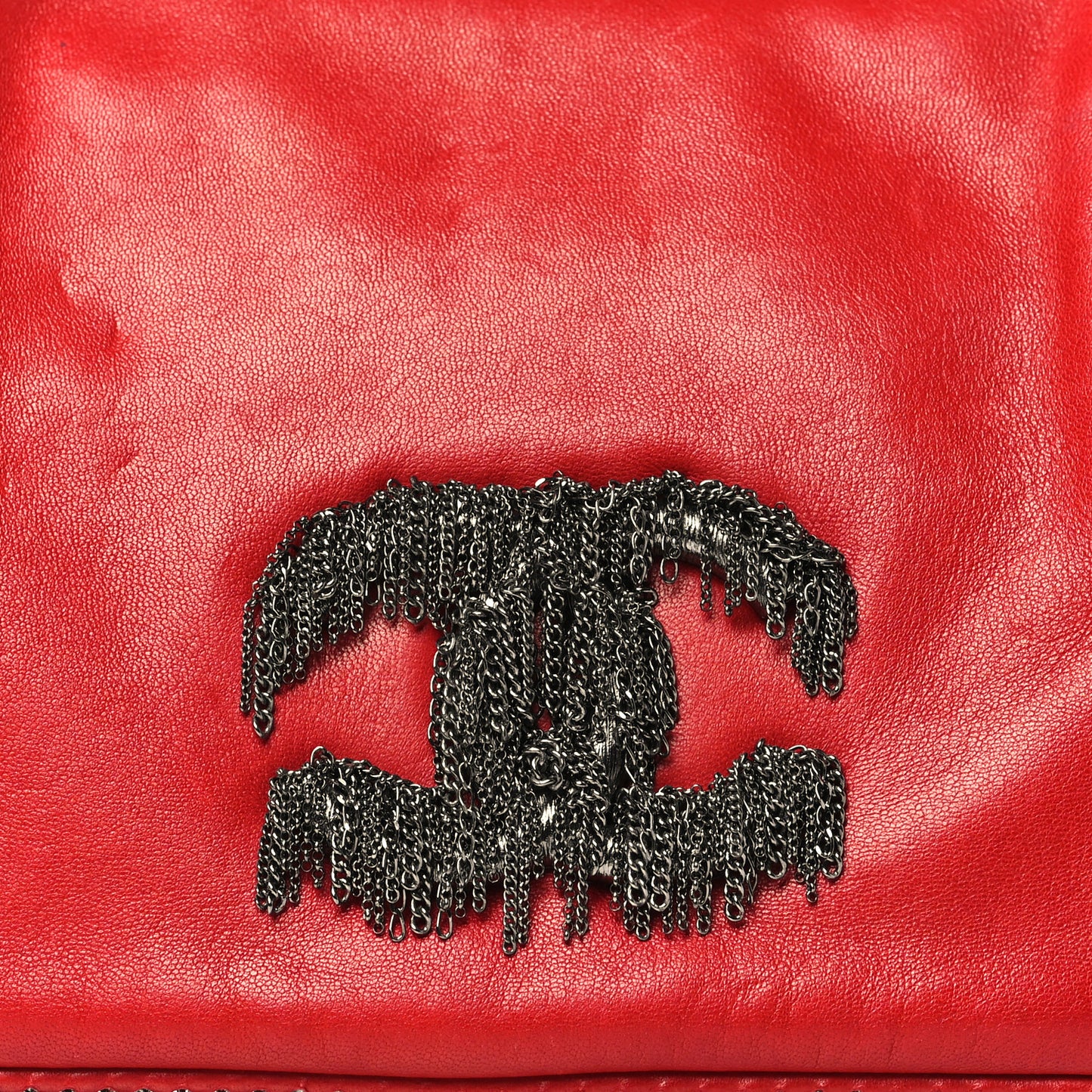 Lambskin Rock And Cabaret Chain Fringe Accordion Flap Red
