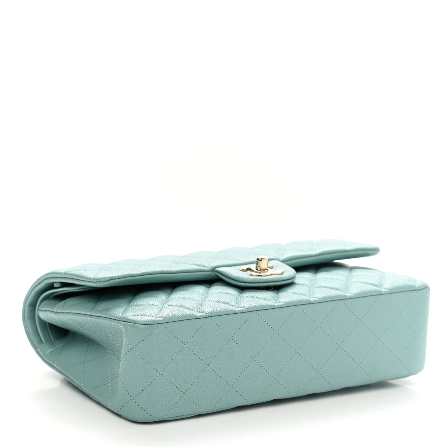 Caviar Quilted Medium Double Flap Light Blue