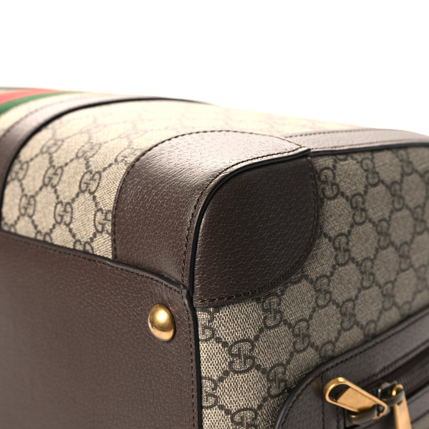 GG Supreme Monogram Textured Dollar Calfskin Web Medium Savoy Duffle Bag Beige Ebony New Acero