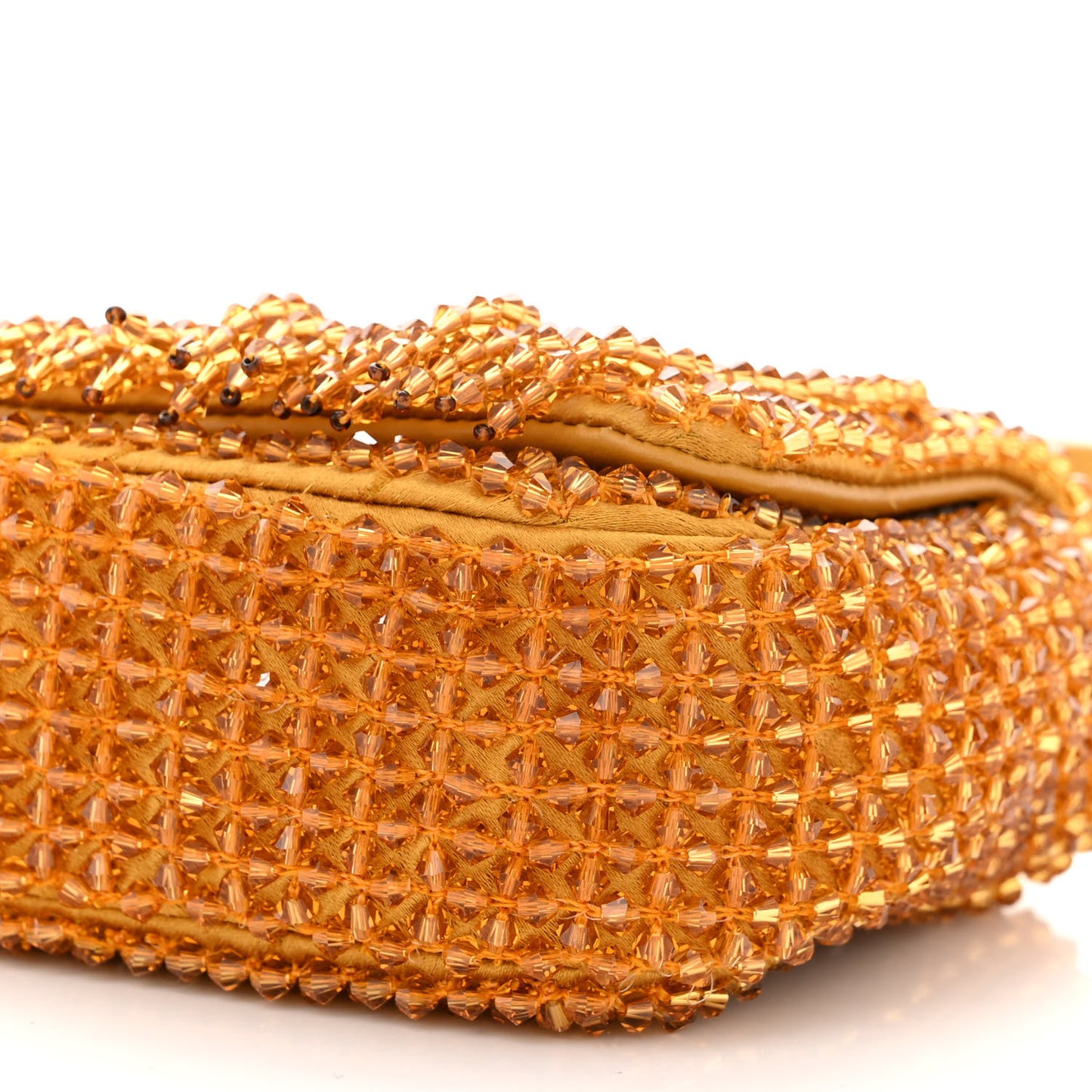 Satin Crystal Embroidered Fringe Mini Varenne Shoulder Bag Sunflower Light Gold