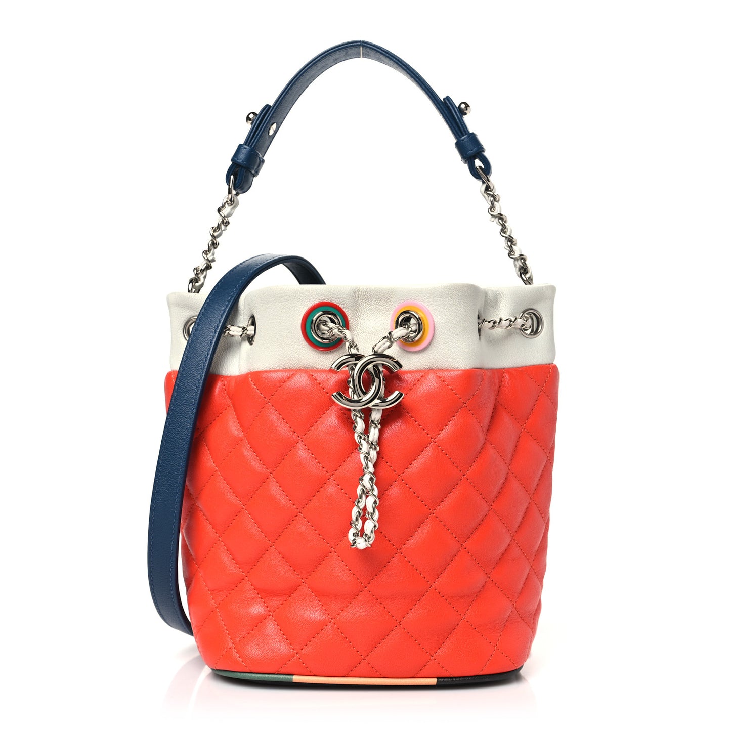 Lambskin Quilted Cuba Drawstring Tote Red White Blue