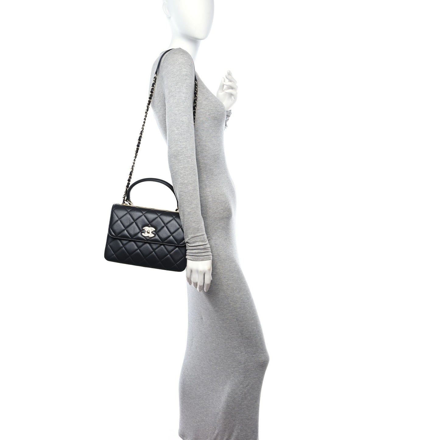 Lambskin Quilted Small Trendy CC Dual Handle Flap Bag Dark Grey