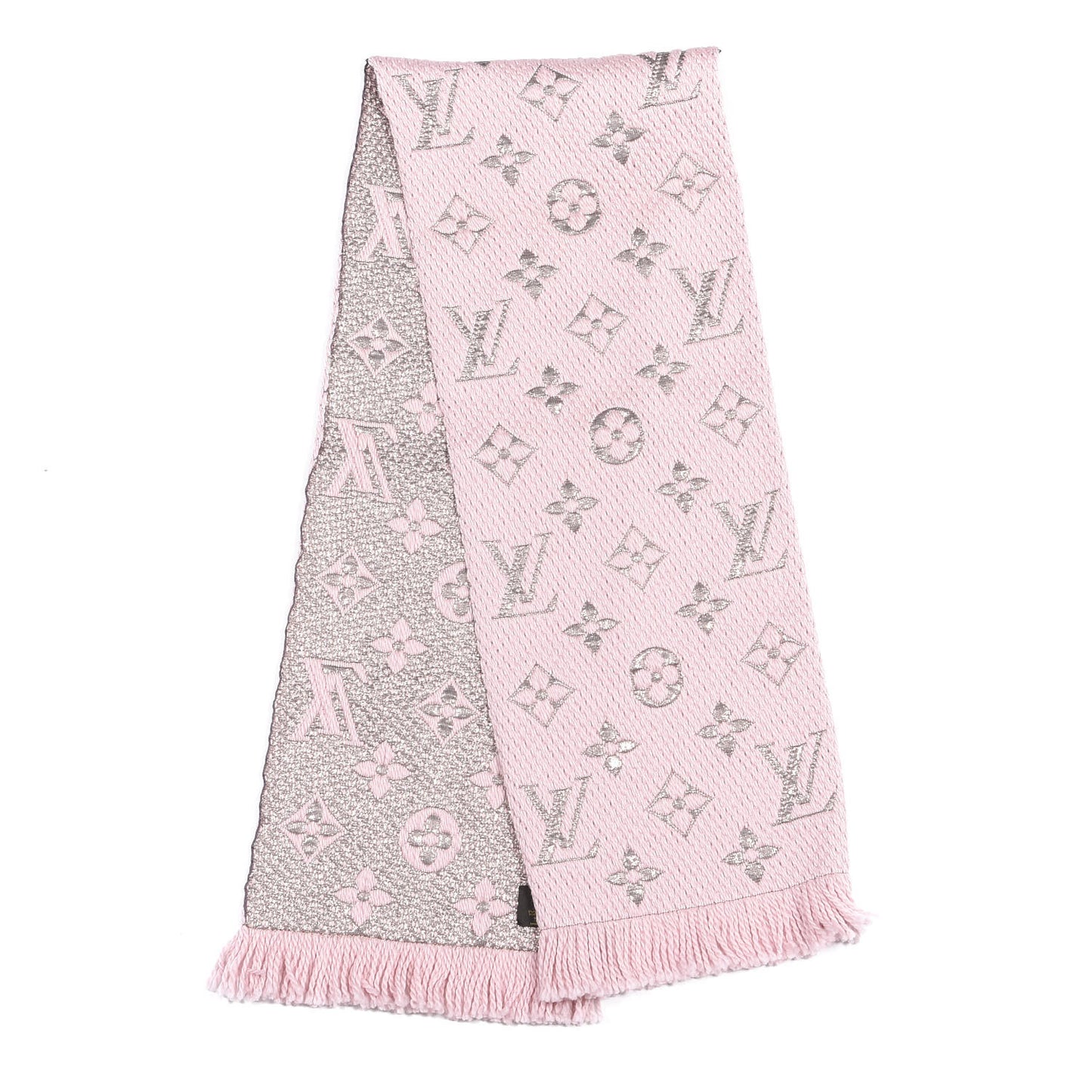 Wool Silk Logomania Shine Scarf Pink