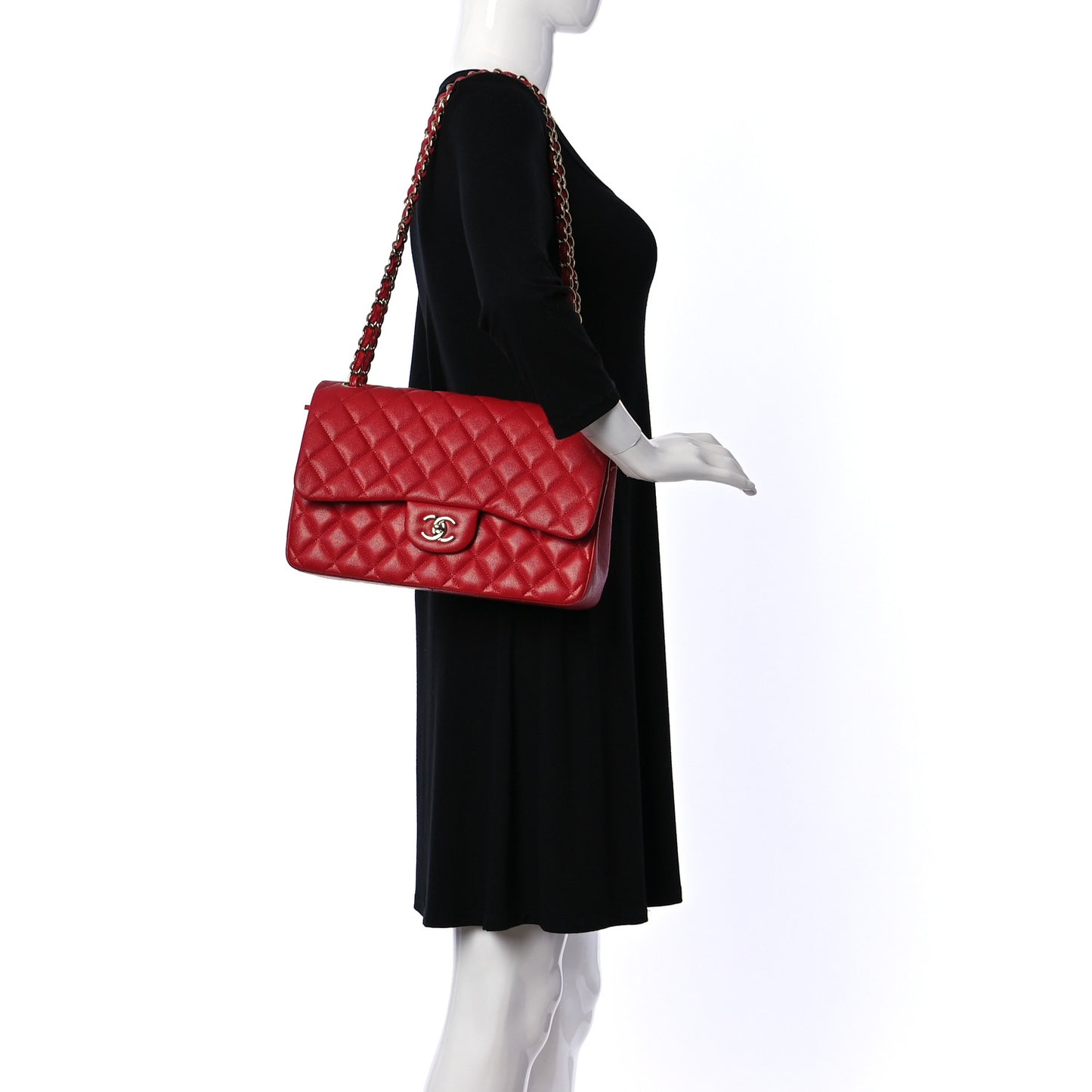 Caviar Quilted Jumbo Double Flap Red