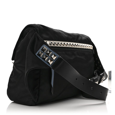 Nylon New Vela Studded Messenger Bag Black