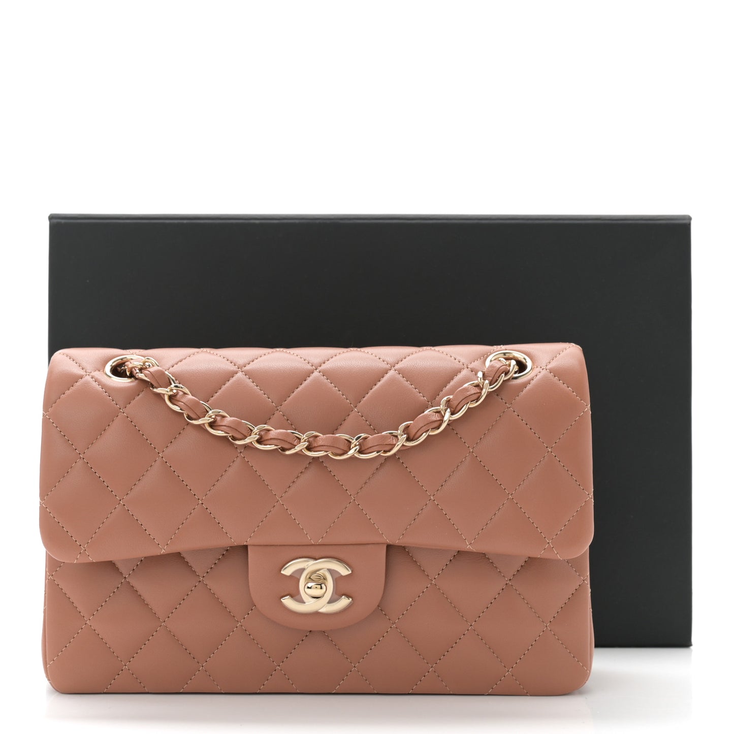 Lambskin Quilted Small Double Flap Brown