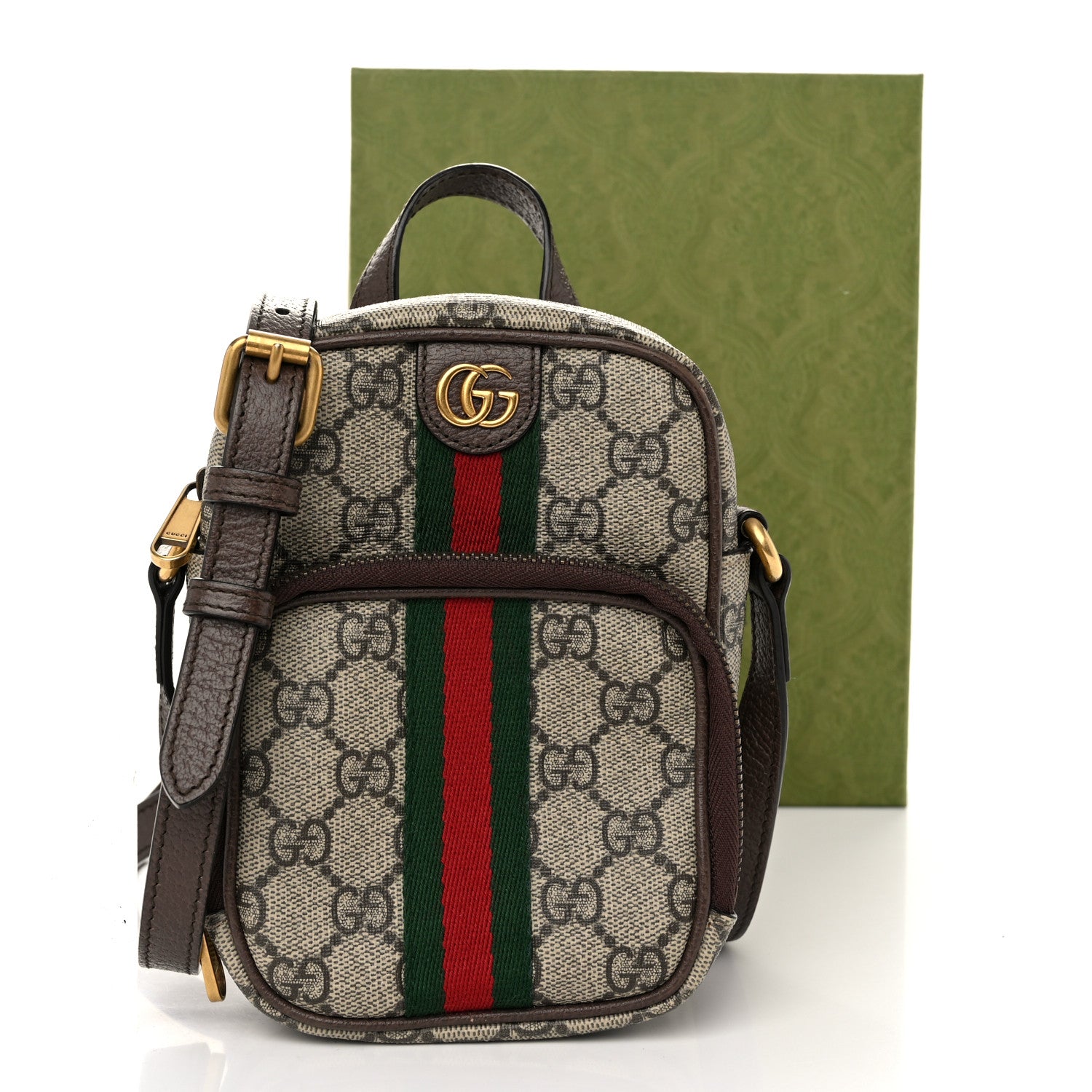 Gucci GG Supreme Monogram Web Mini Ophidia Double Zip Messenger Bag Beige New Acero 12 of 12