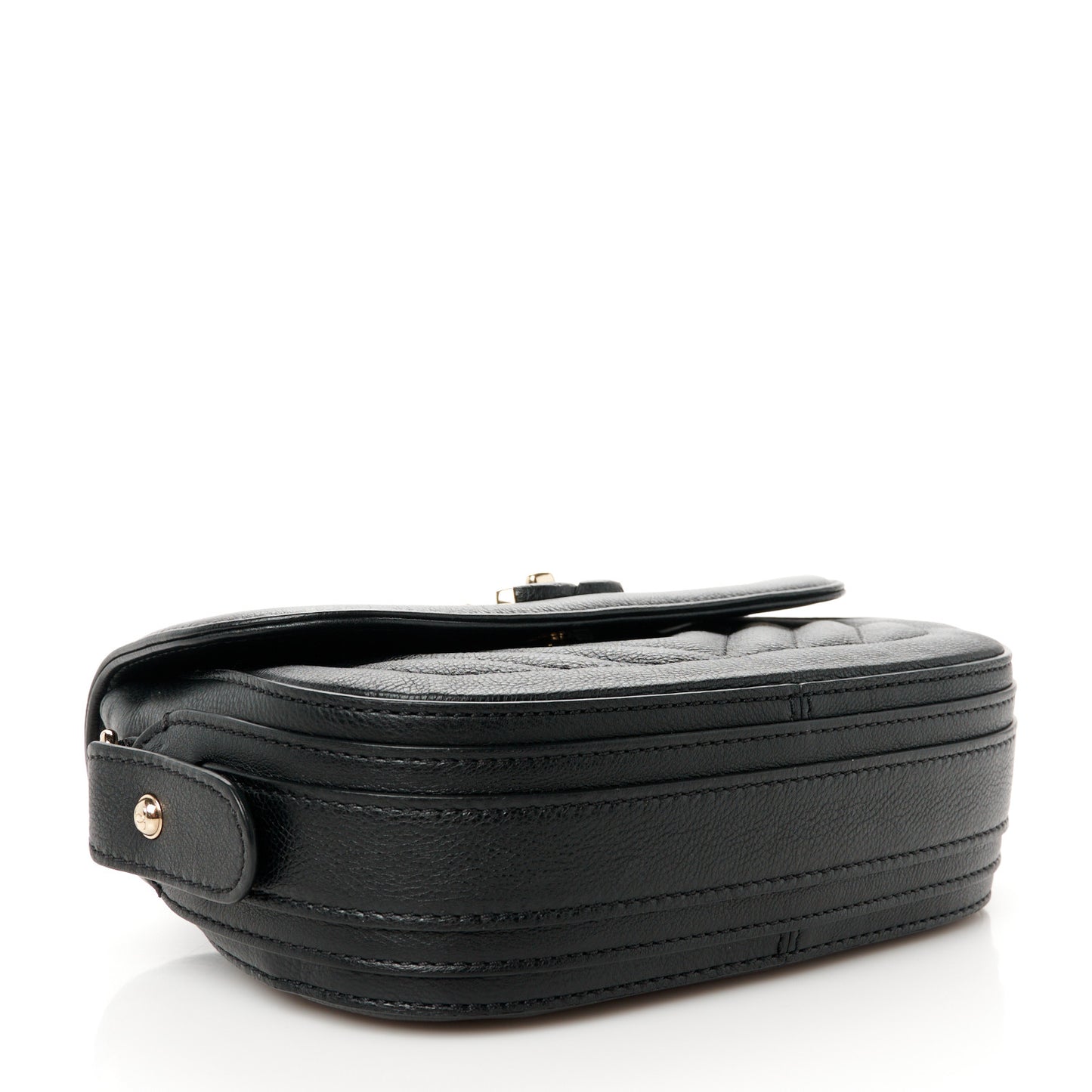 Calfskin Chevron Quilted Mini Messenger Flap Black