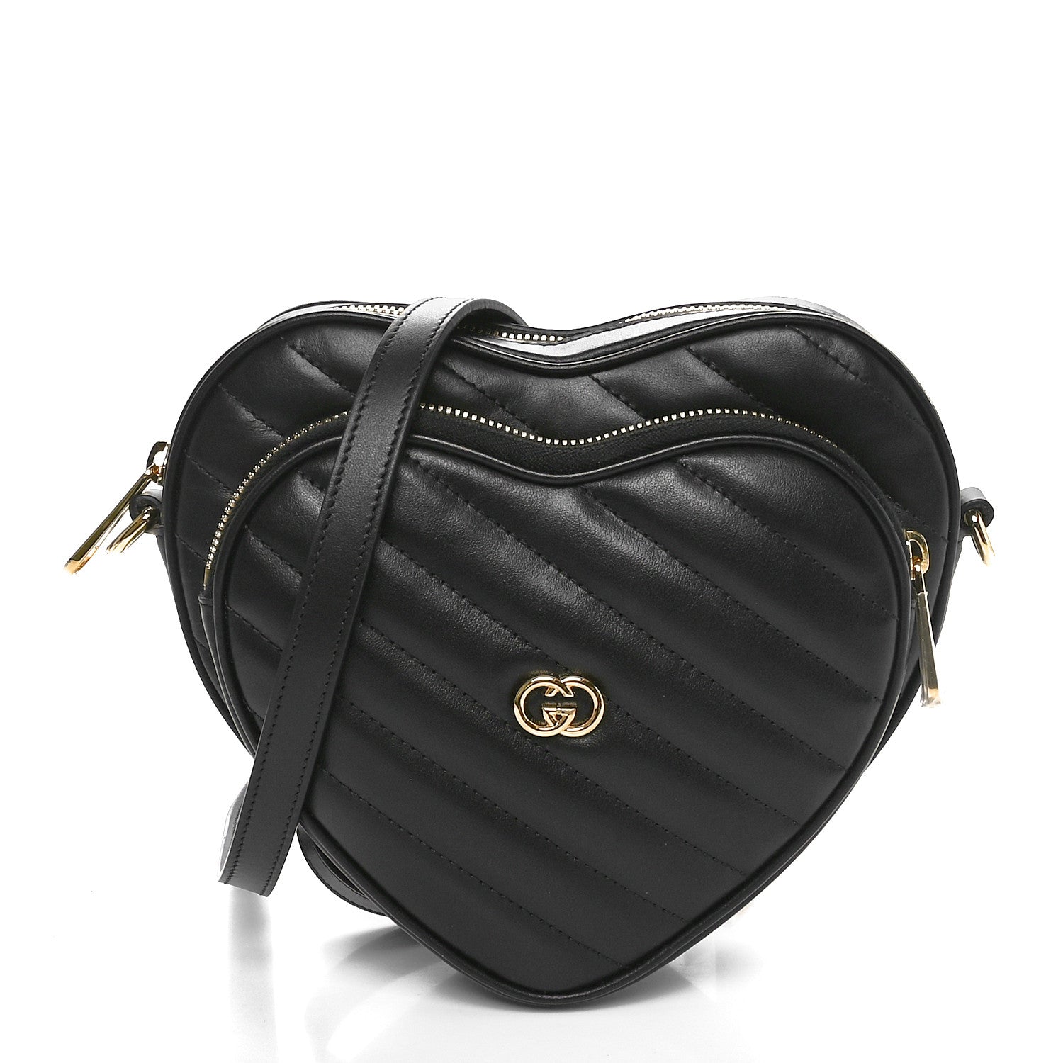 Gucci Calfskin Matelasse Diagonal Mini Interlocking G Heart Shoulder Bag Black 1 of 11
