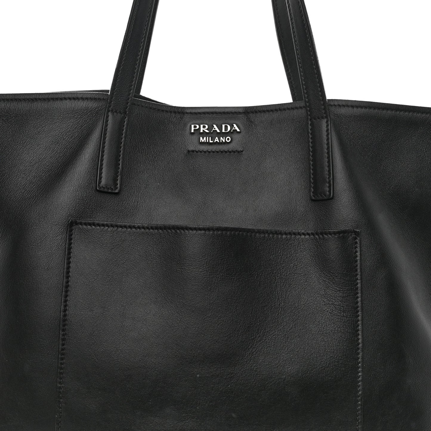 City Calf Front Pocket Large Shopping Tote Black