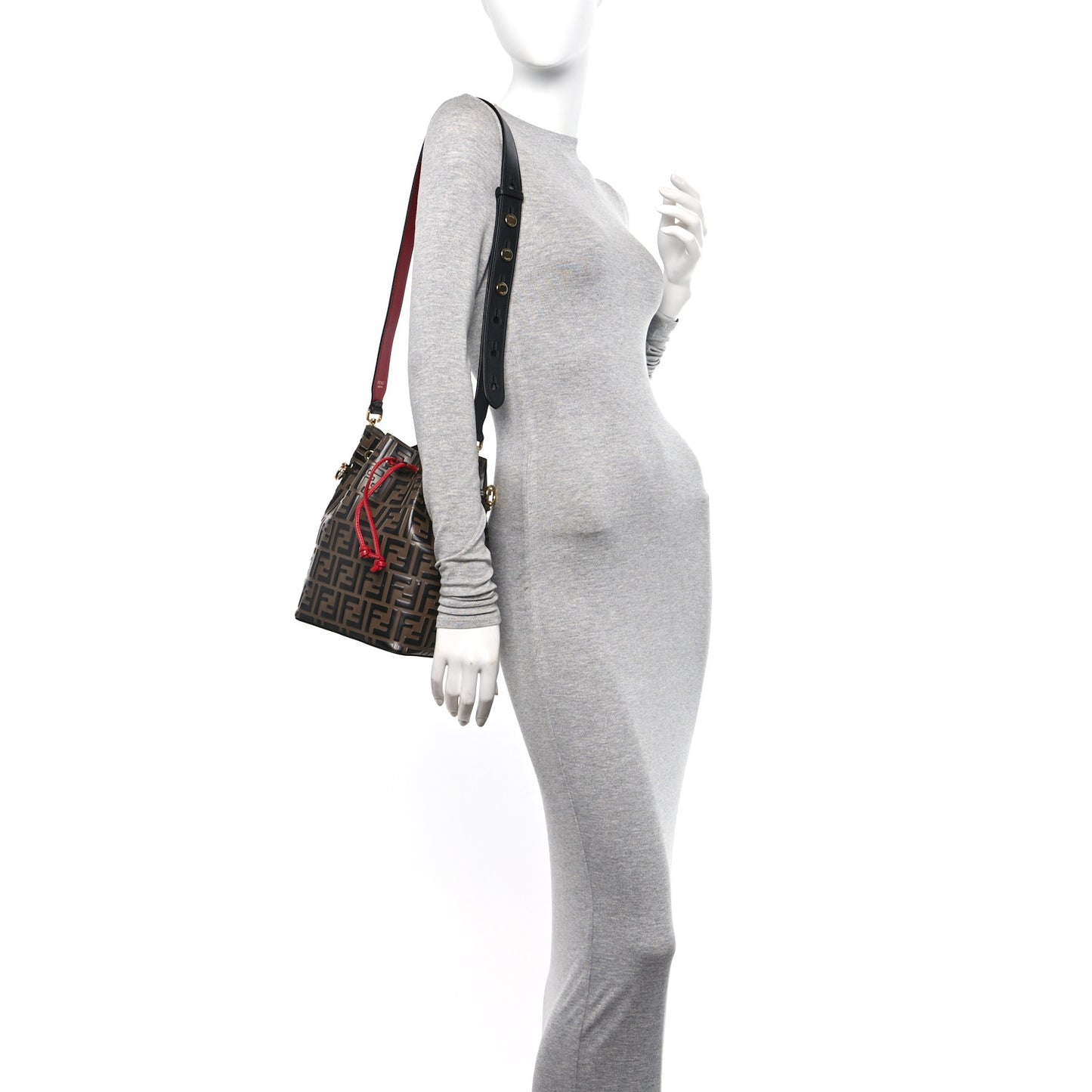 Vitello Grace F is Fendi Bi-Color FF 1974 Embossed Grande Mon Tresor Bucket Bag Maya Black Fragola