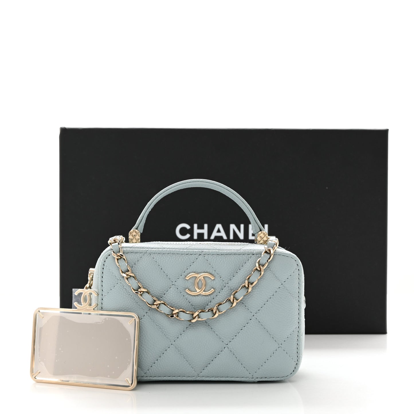 Caviar Quilted Small Top Handle Vanity Case Light Blue