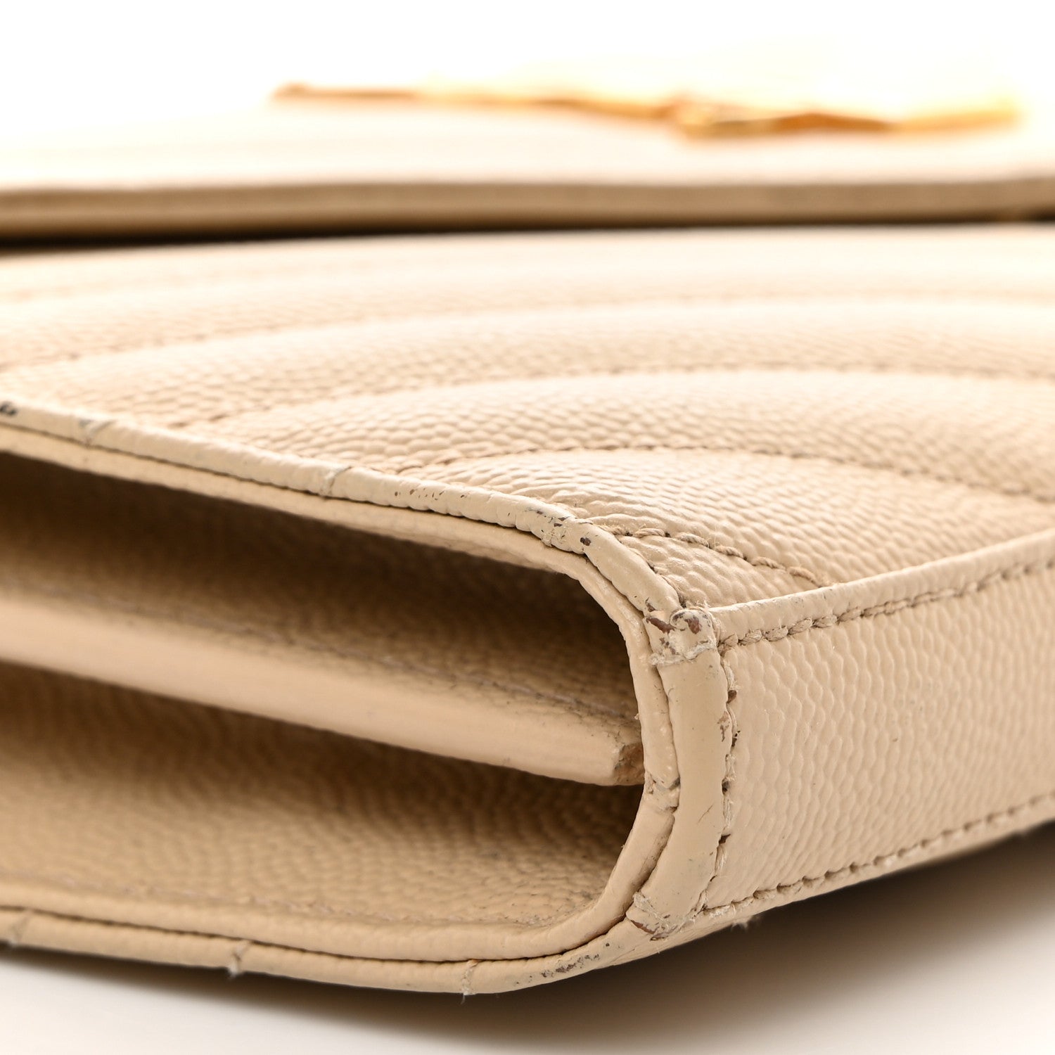 Saint Laurent Grain De Poudre Matelasse Chevron Monogram Chain Wallet Deep Beige 9 of 11