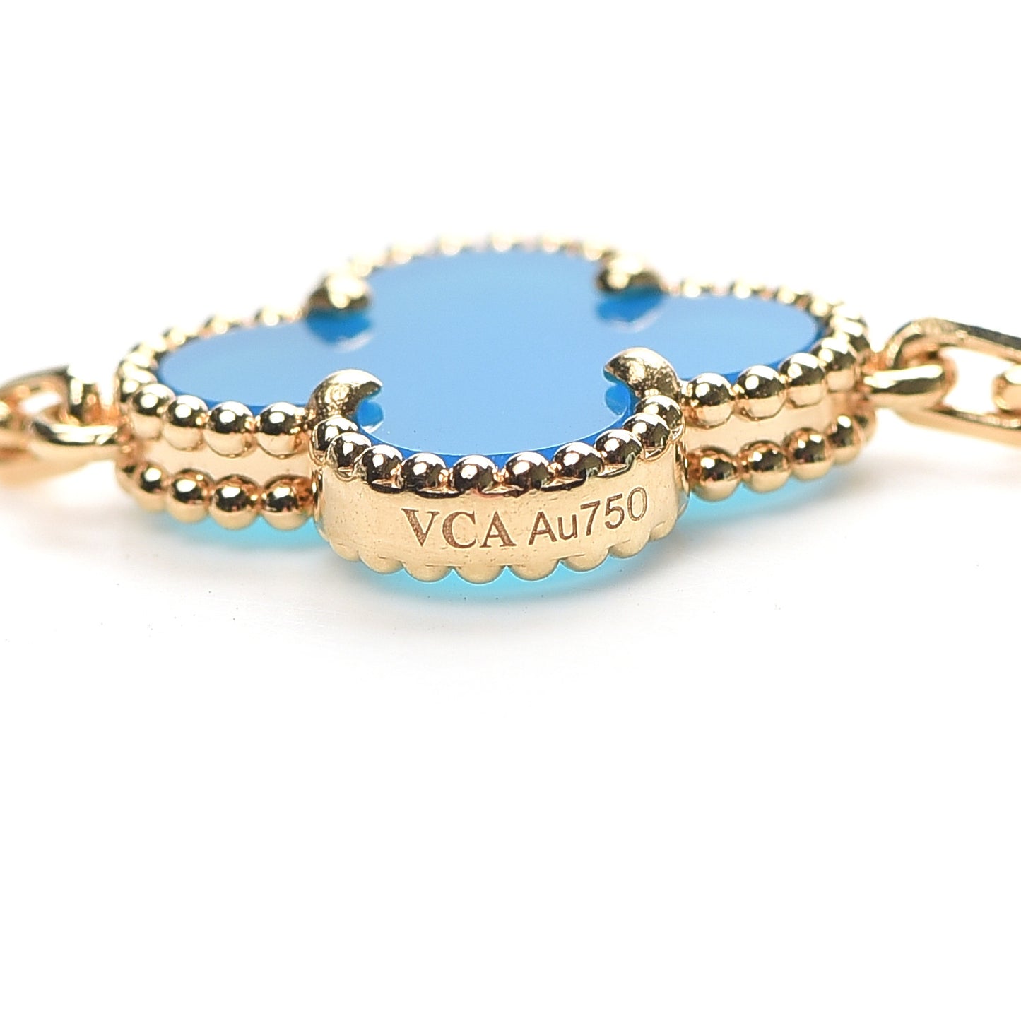 18K Yellow Gold Blue Agate 10 Motifs Vintage Alhambra Necklace
