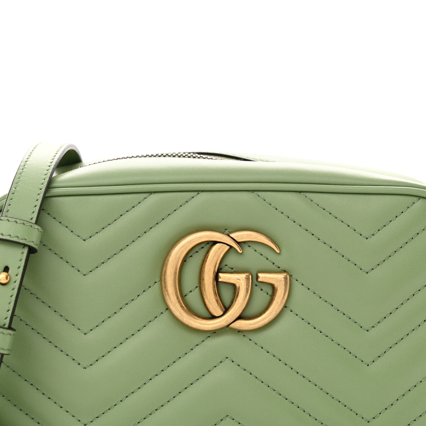 Calfskin Matelasse Chevron Small GG Marmont Chain Shoulder Bag Salamander Green