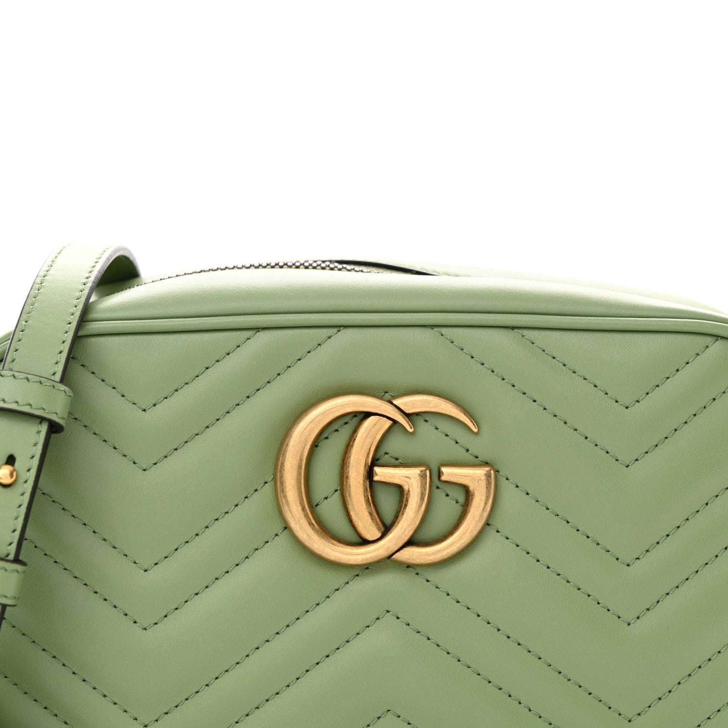 Gucci Calfskin Matelasse Chevron Small GG Marmont Chain Shoulder Bag Salamander Green 7 of 9