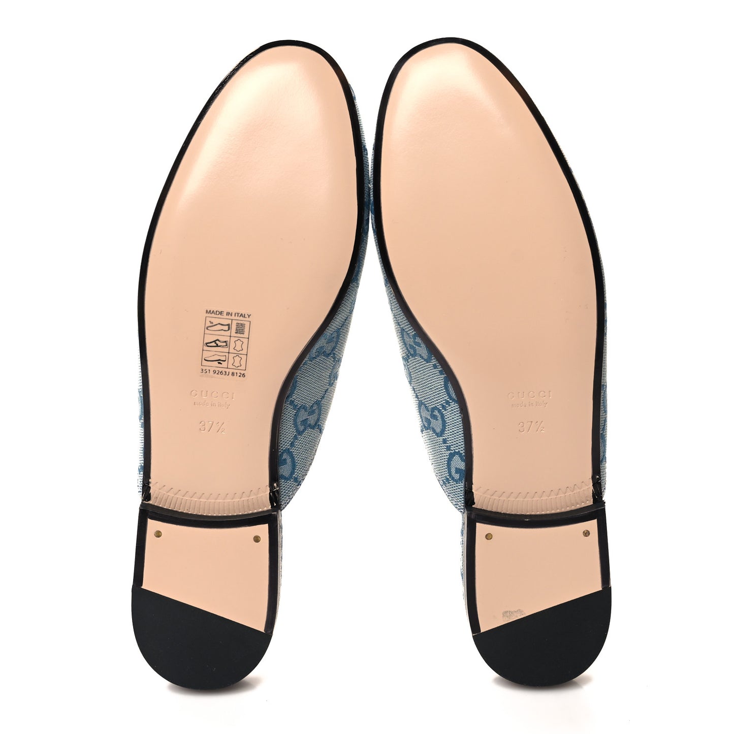 Canvas GG Monogram Nappa Womens Princetown Slippers 37.5 Porcelain Light Blue Dark Porcelain Light Blue