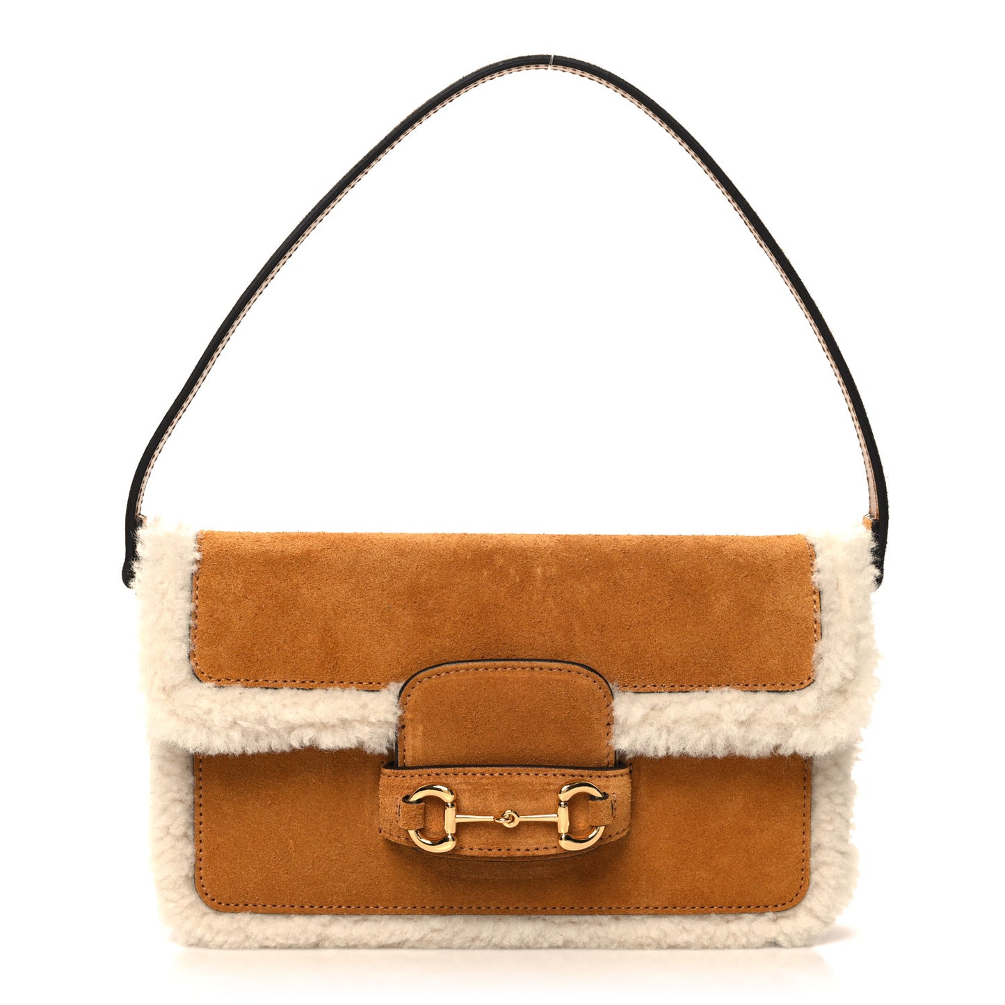 Suede Shearling Horsebit Mini 1955 Shoulder Bag Honey Beige Milk