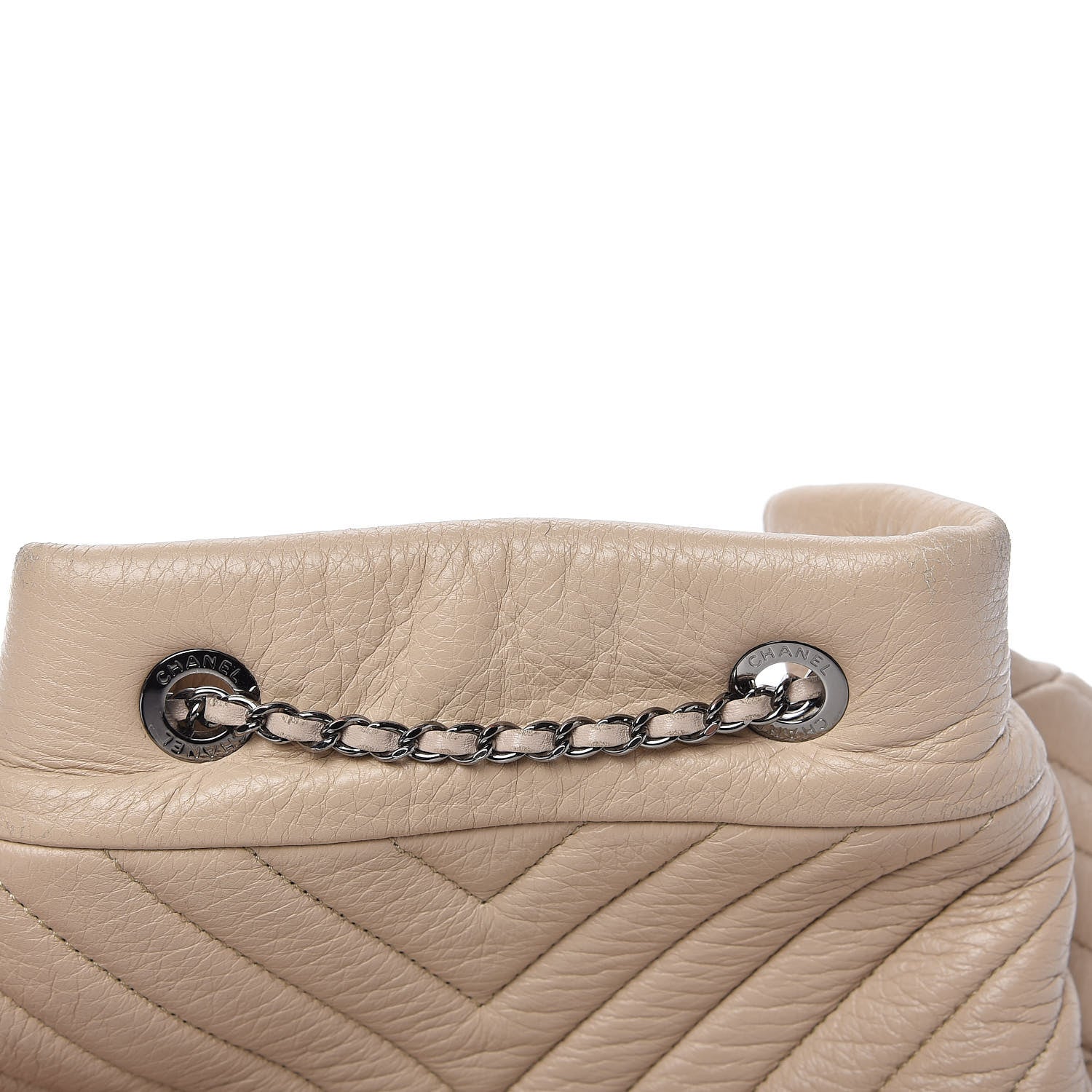Chanel Deerskin Chevron Medium CC Chain Bucket Drawstring Bag Beige 14 of 14