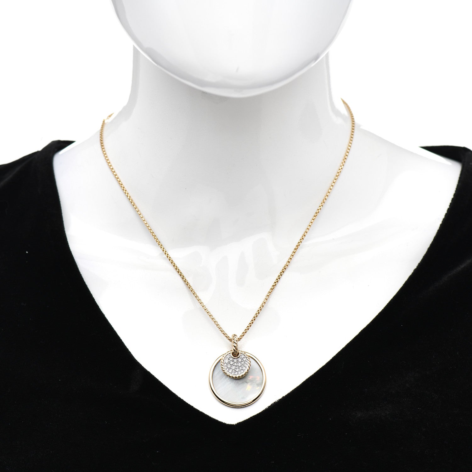 David Yurman 18K Yellow Gold Diamond Black Onyx Mother of Pearl Medium Reversible Elements Necklace 2 of 5