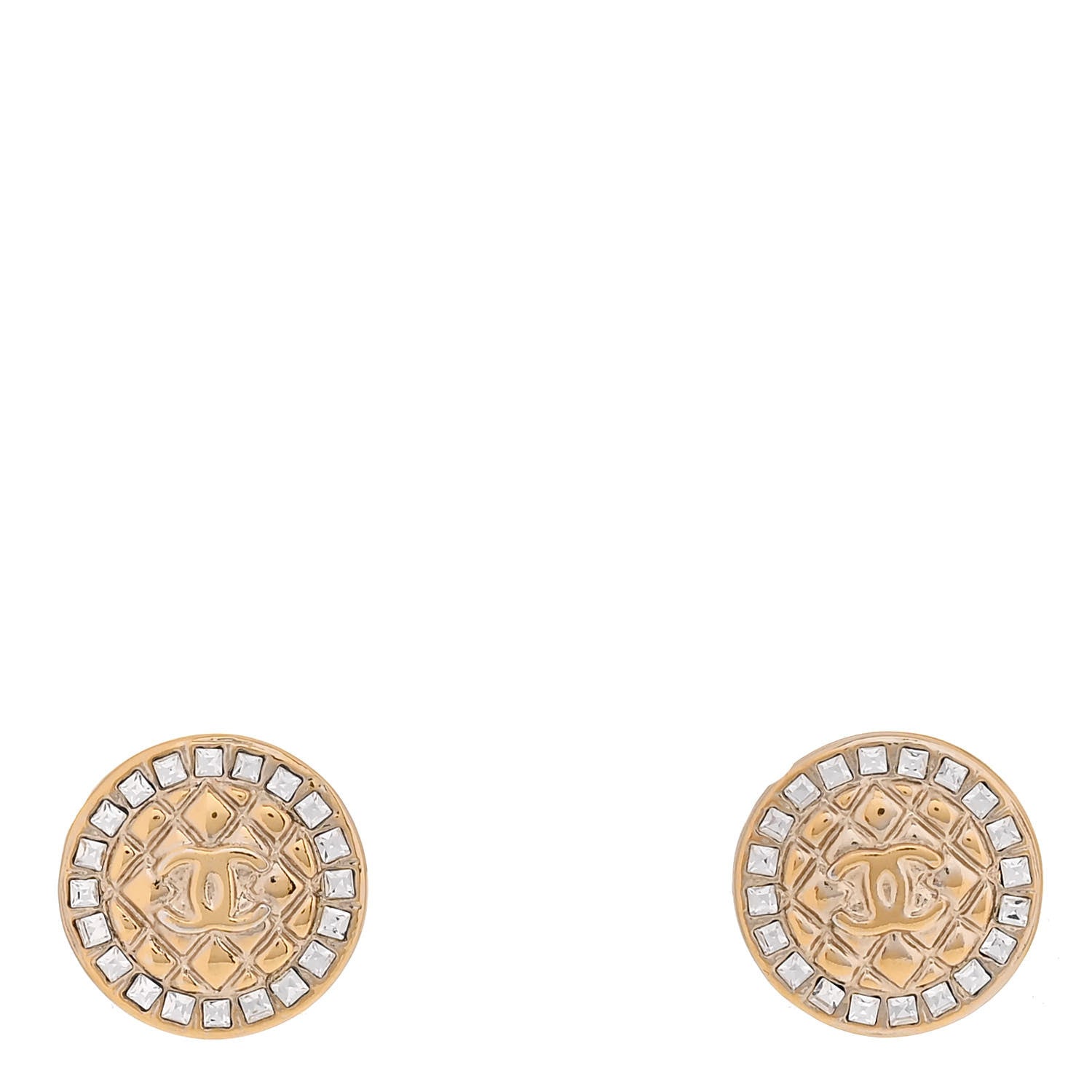 Chanel CC Crystal Button Earrings Gold 1 of 5