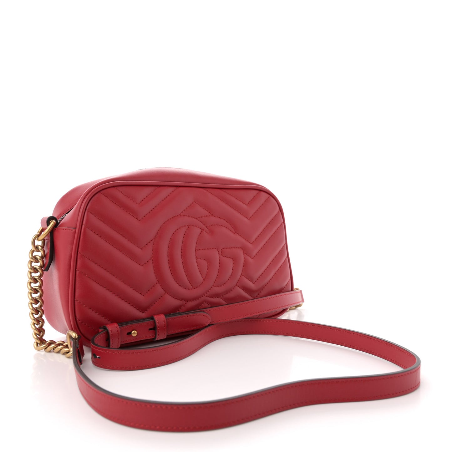 Calfskin Matelasse Small GG Marmont Chain Shoulder Bag Hibiscus Red
