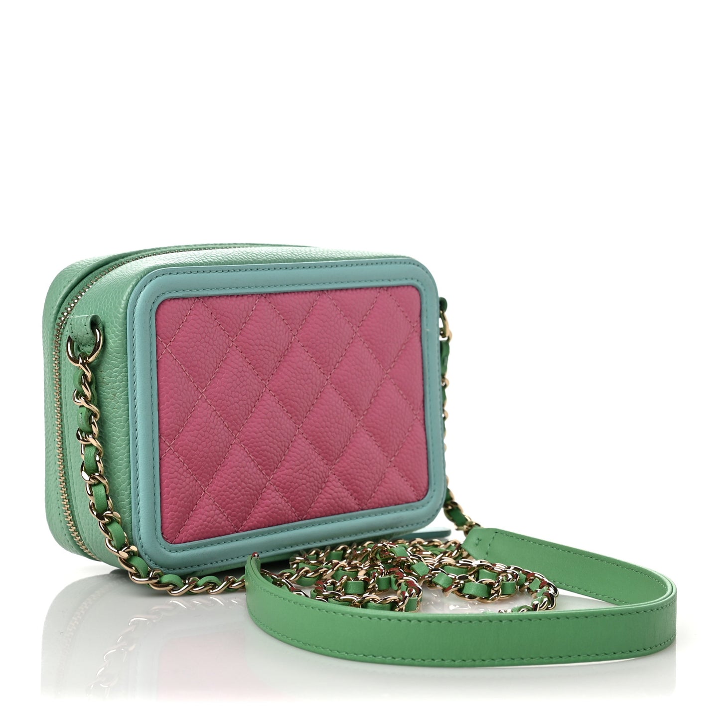 Caviar Quilted Filigree Vanity Clutch With Chain Pink Light Blue Green