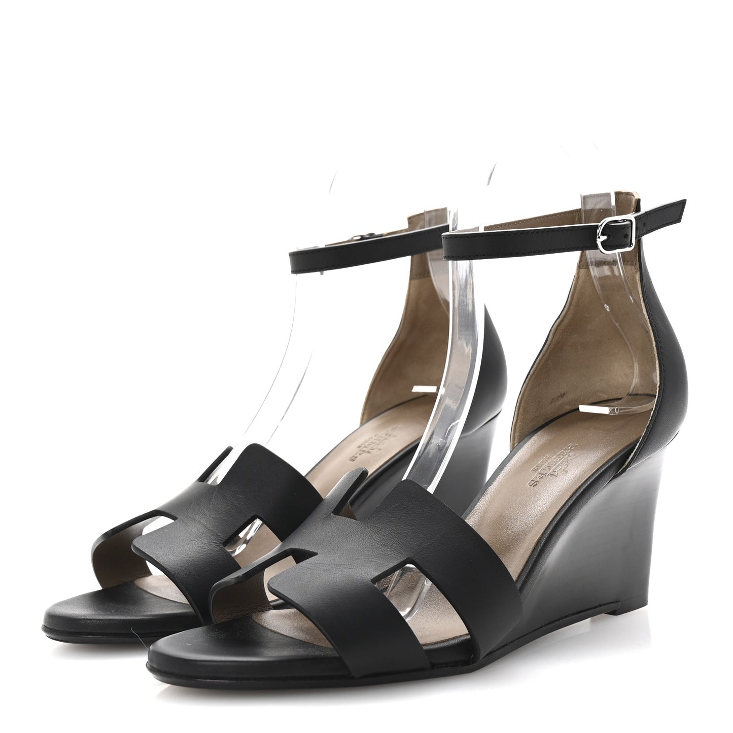 Calfskin Legend Wedge Sandals 38.5 Black