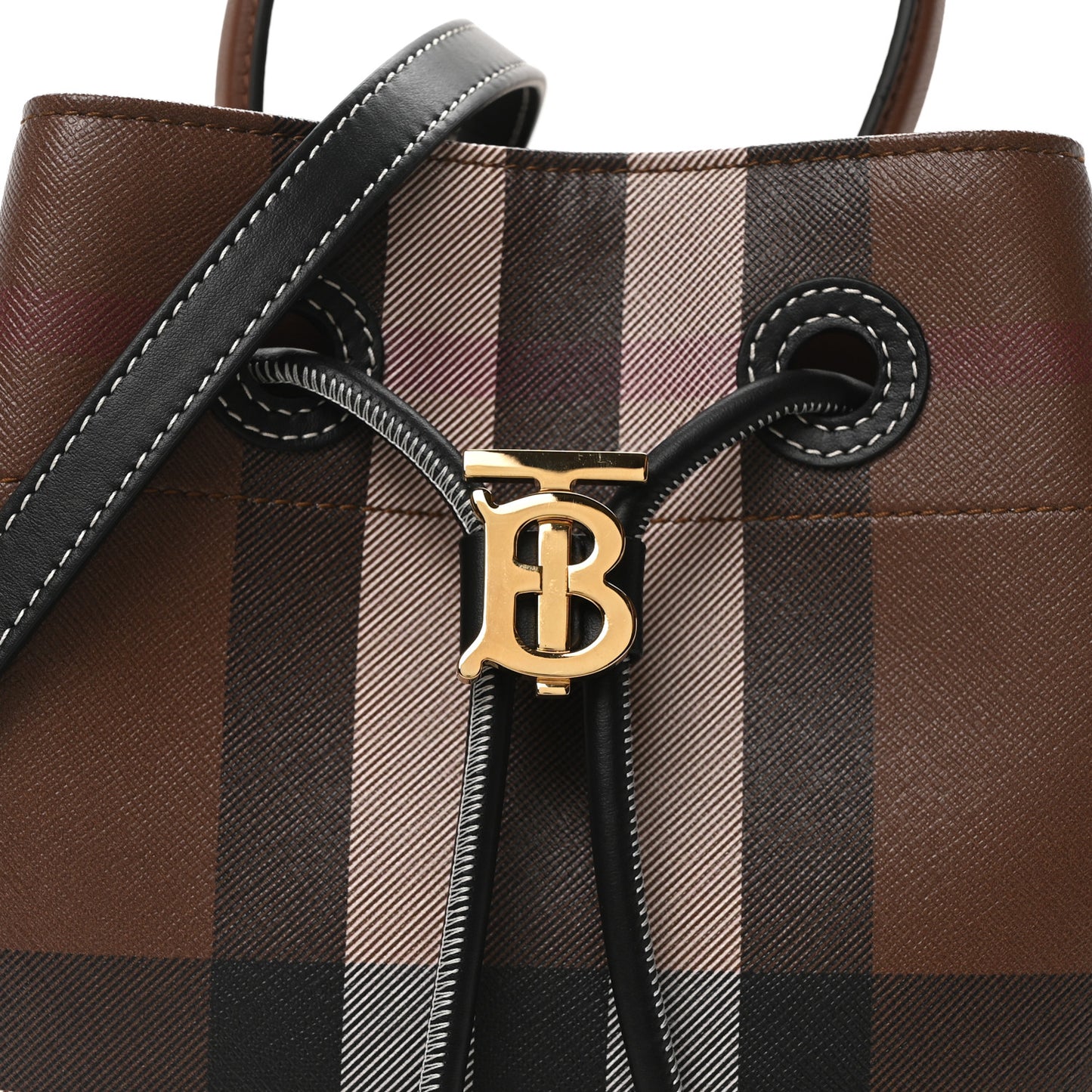 Giant Check Calfskin TB Mini Bucket Bag Dark Birch