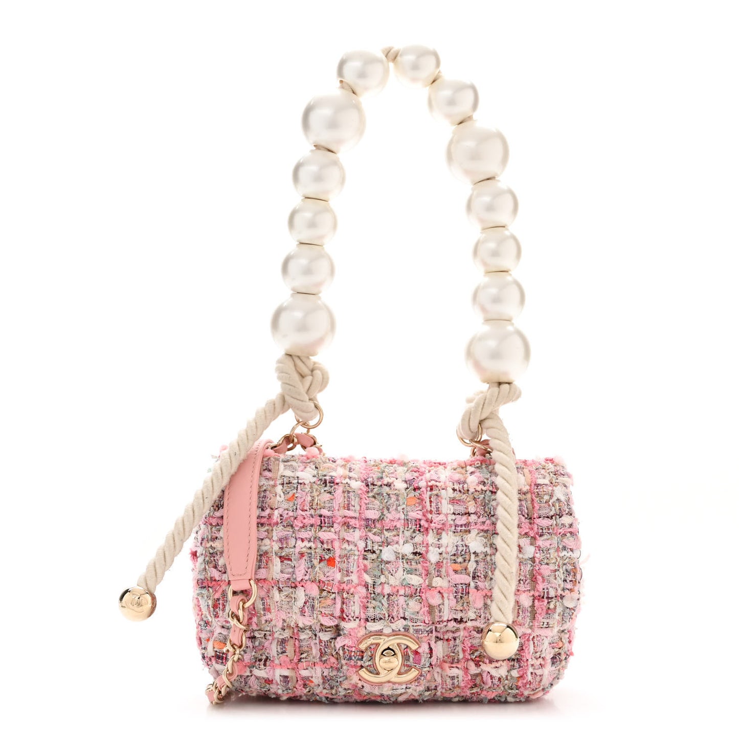 Tweed Mini Pearl Handle Flap Pink Beige Orange Ecru