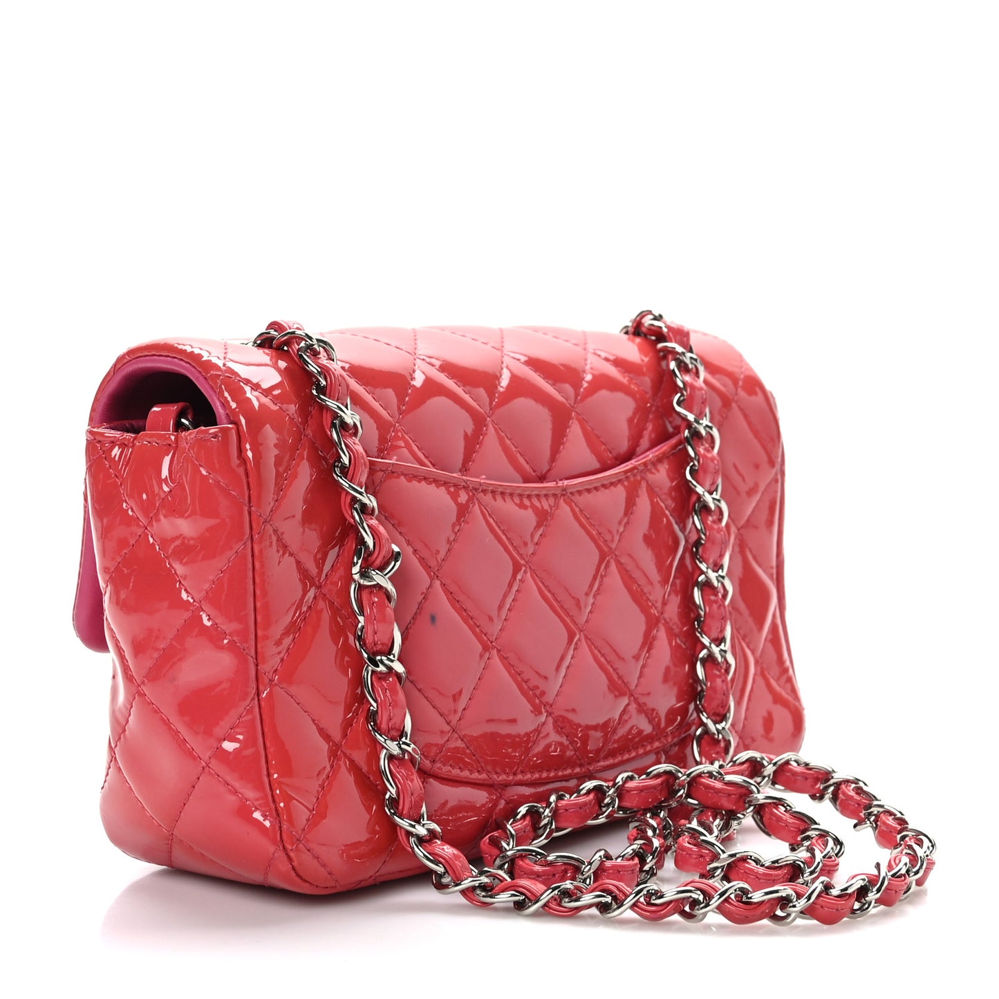 Patent Calfskin Quilted Mini Rectangular Flap Pink