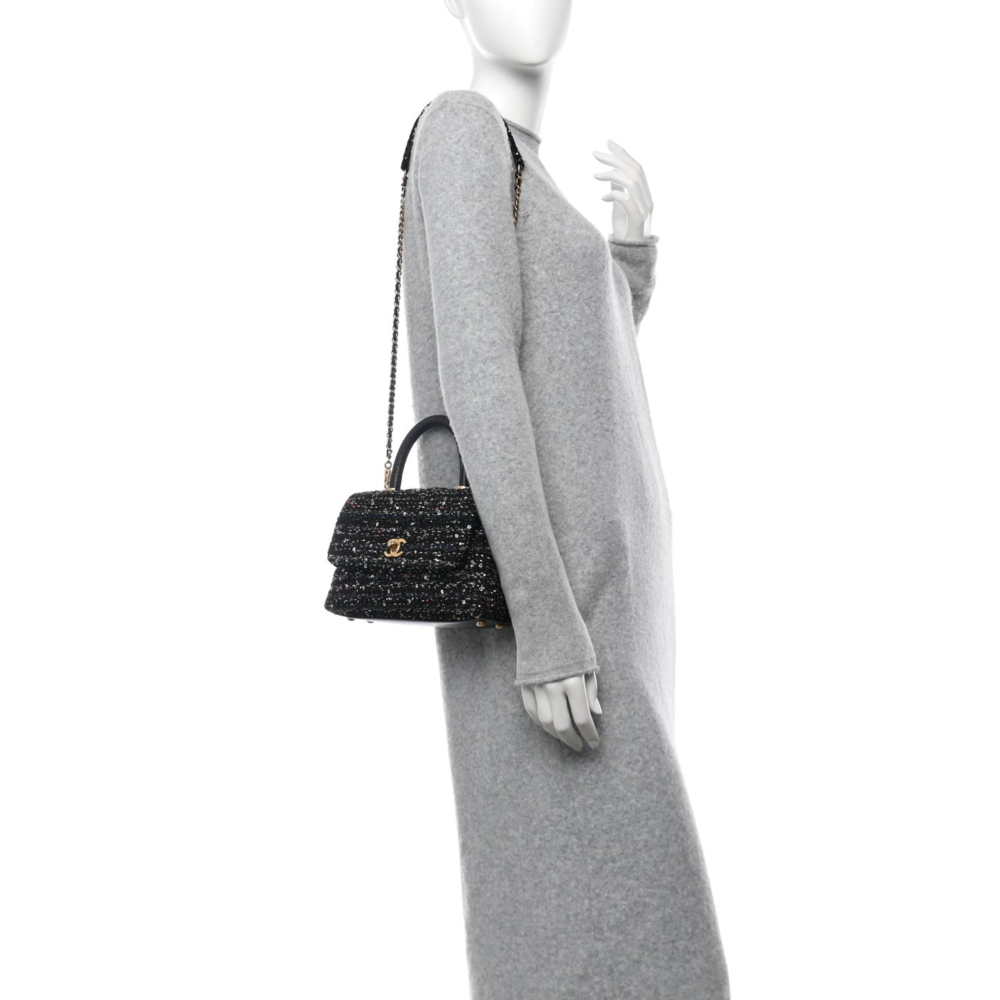 Tweed Sequin Mini Coco Handle Flap Black