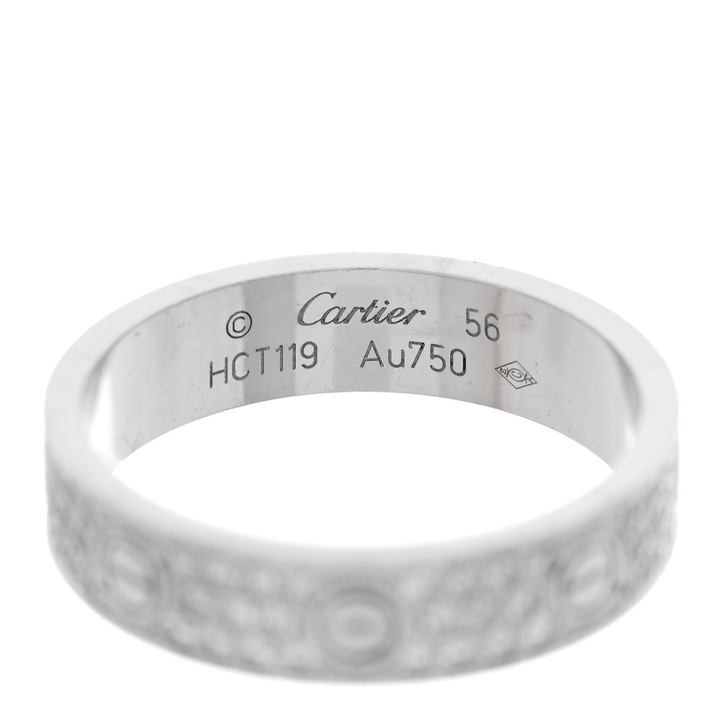 18K White Gold Diamond 5mm LOVE Paved Ring 56 7.75