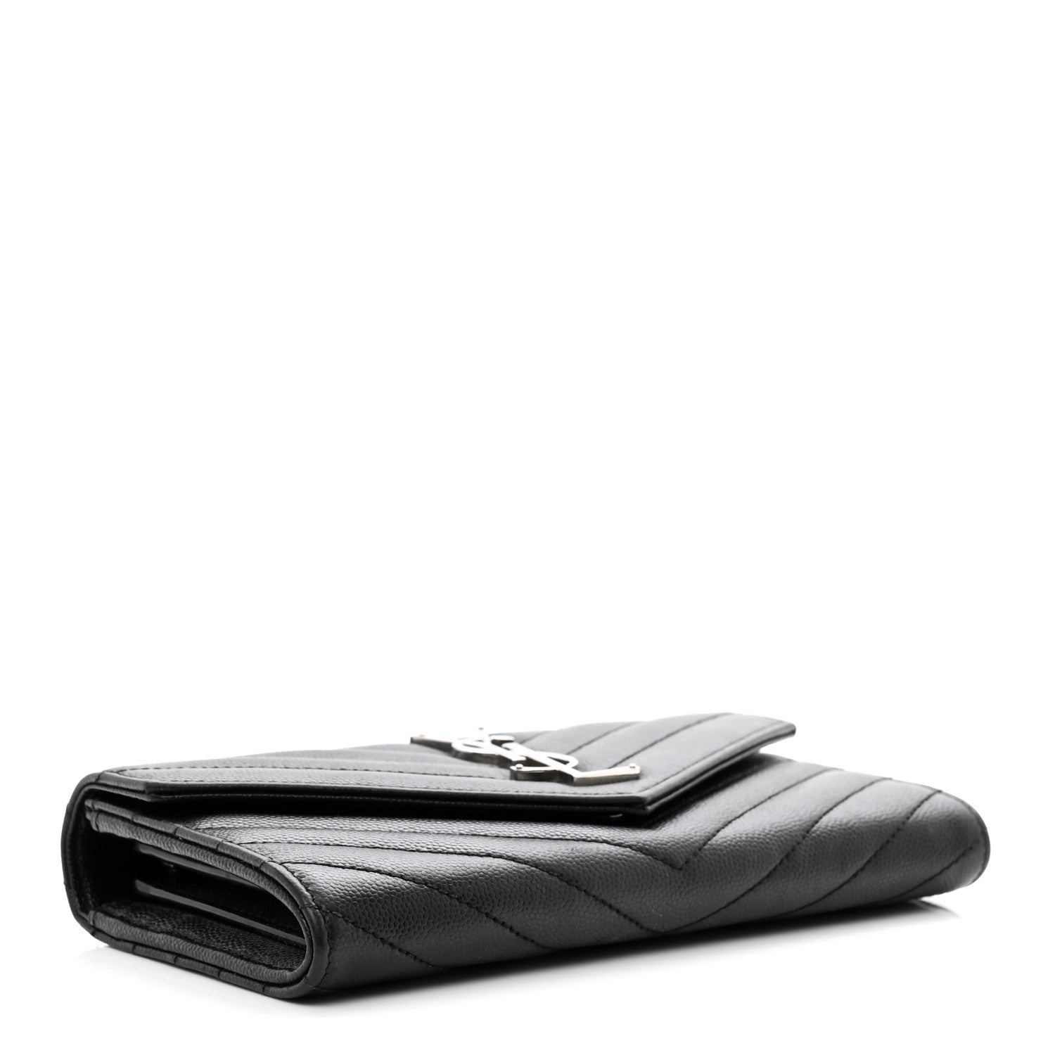 Saint Laurent Grain De Poudre Matelasse Chevron Monogram Flap Wallet Black 4 of 7