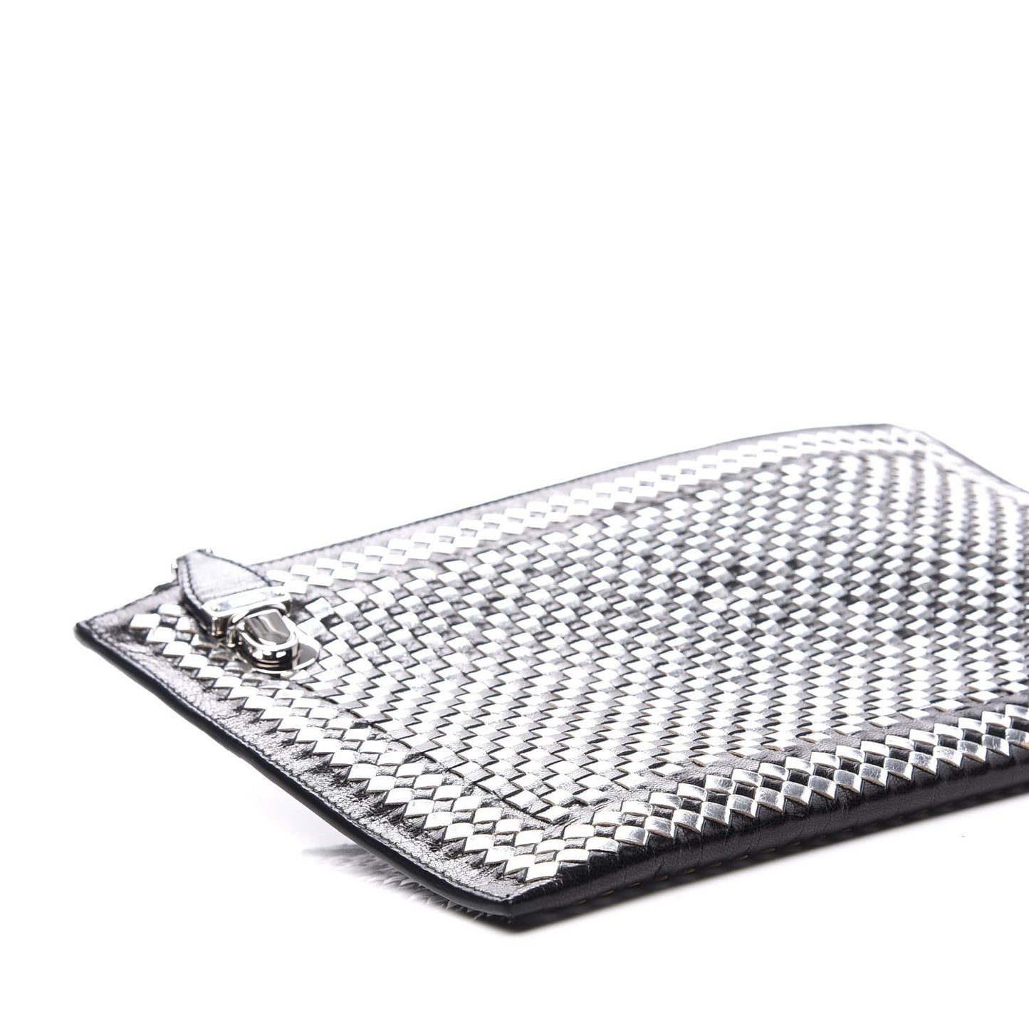 Goatskin Woven Pouch Black Argento