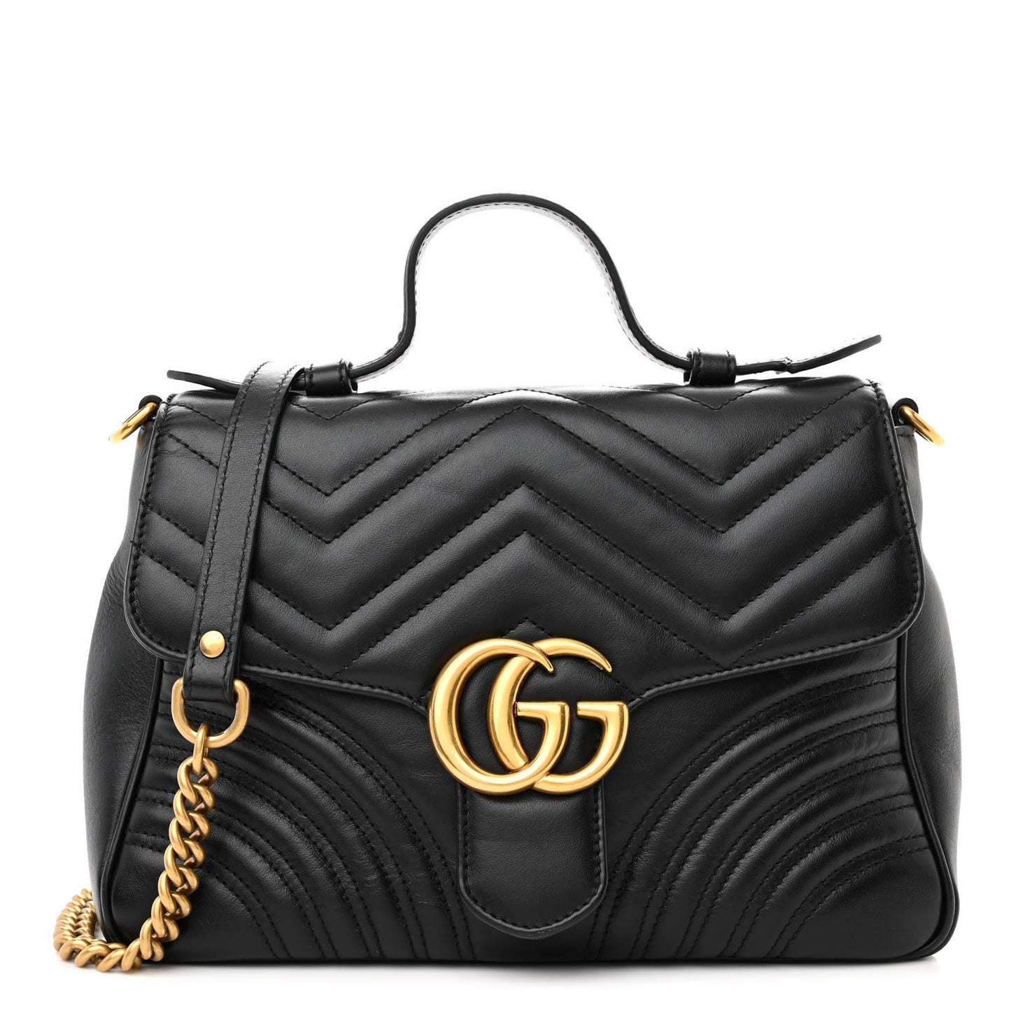 Calfskin Matelasse Small GG Marmont Top Handle Shoulder Bag Black