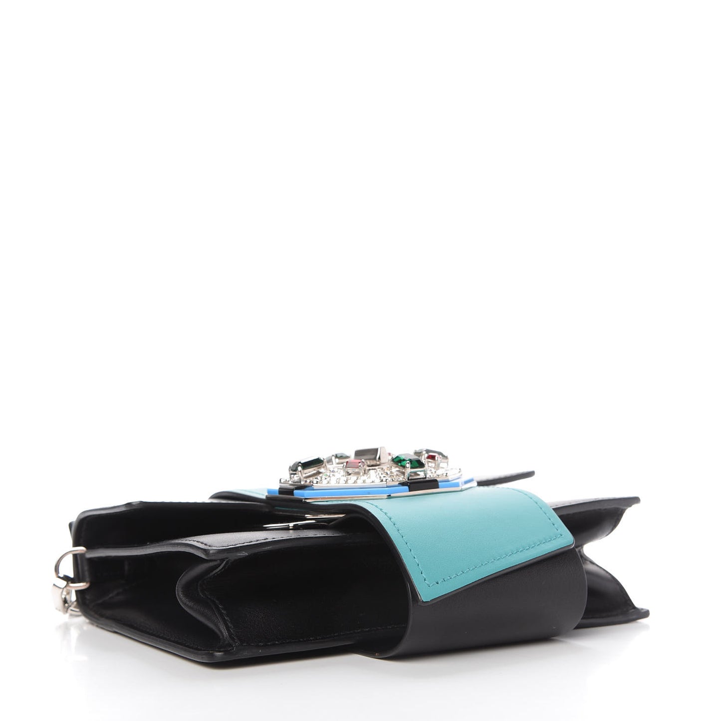 City Calf Crystal Embellished Ribbon Bag Black Jade