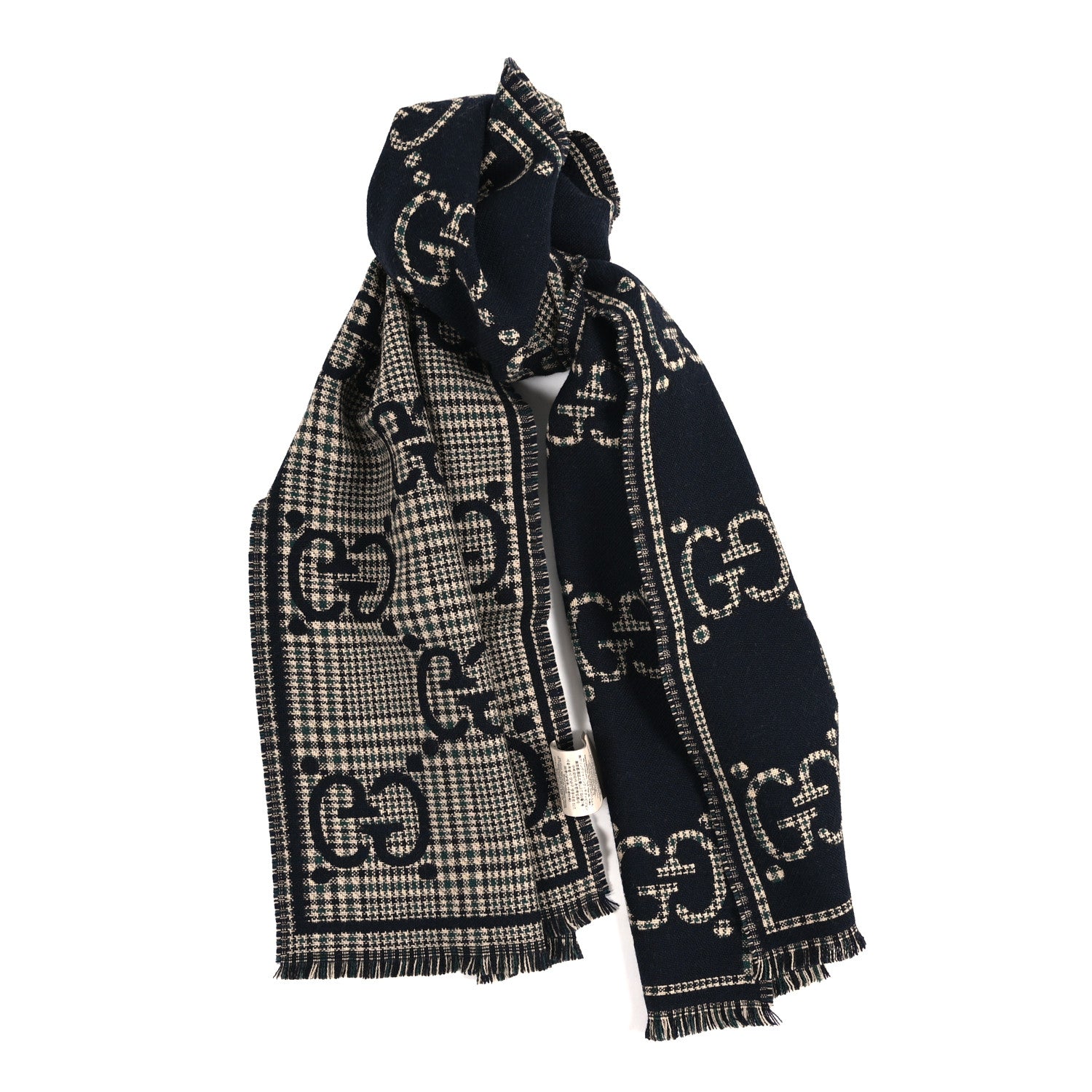 Gucci Wool Check GG Monogram Scarf Black Multicolor 1854801