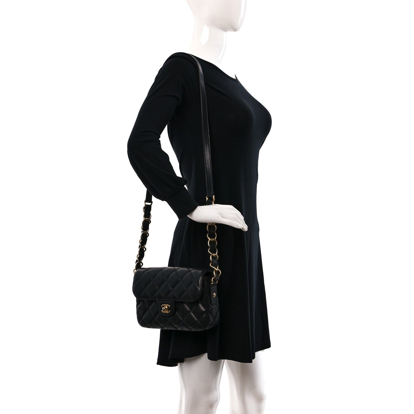 Caviar Quilted Small Chain Flap Black