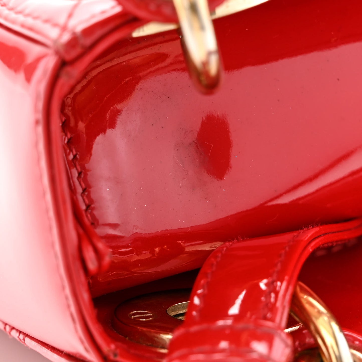 Patent Cannage Mini Lady Dior Red